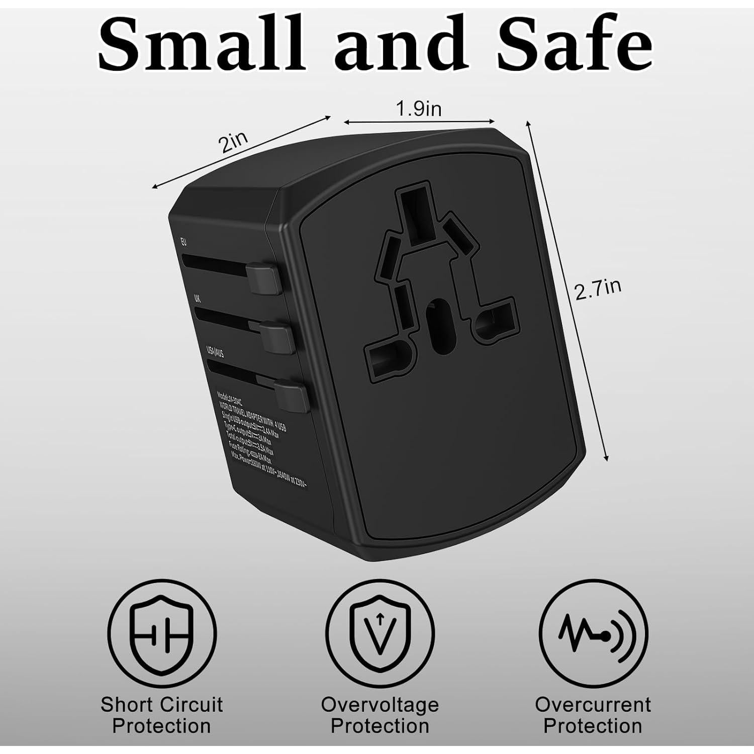 Adaptador de Viaje Universal Pecrol con 4 Enchufes y 4 Puertos USB