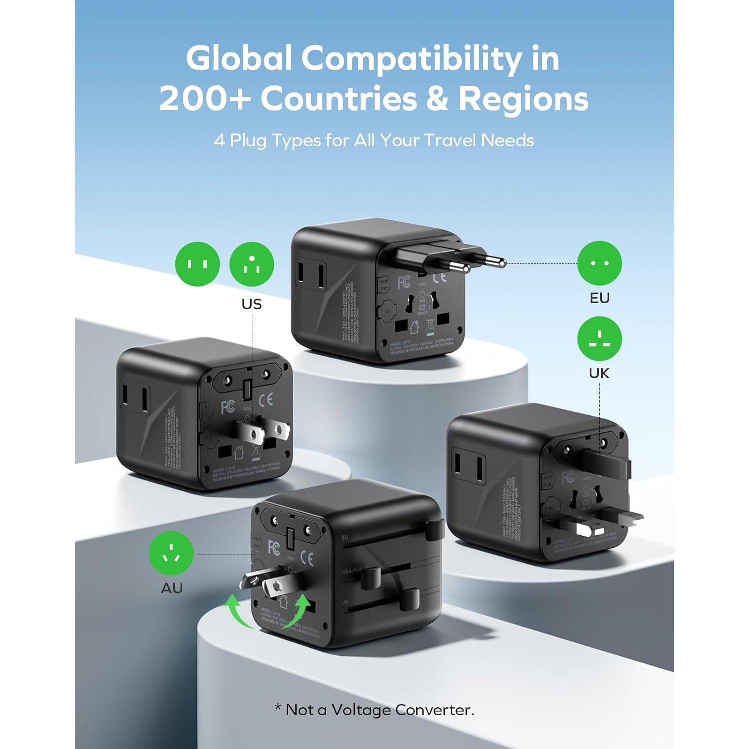 Adaptador de Viaje Universal MOMAX UA19 - 2 Tomas AC, Compacto