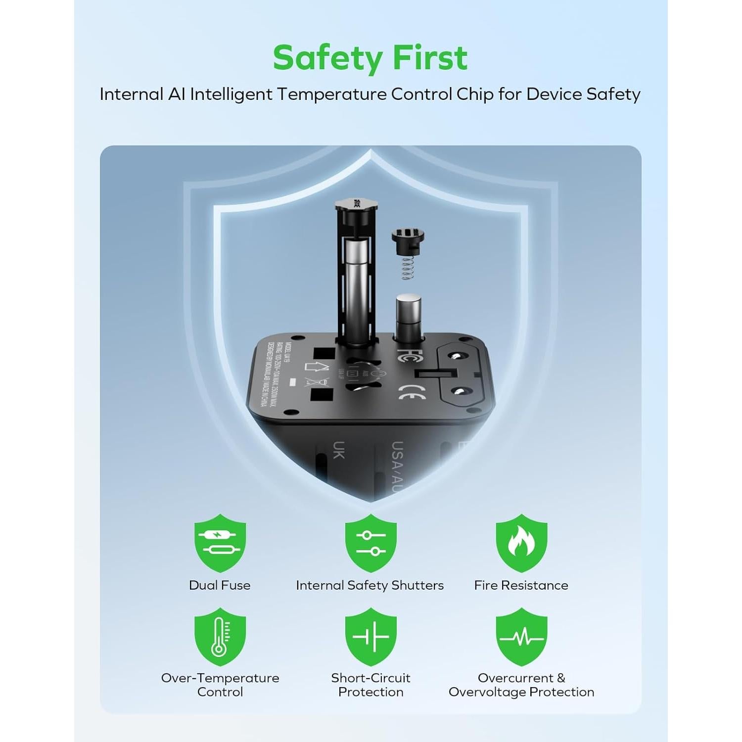 Adaptador de Viaje Universal MOMAX UA19 - 2 Tomas AC, Compacto