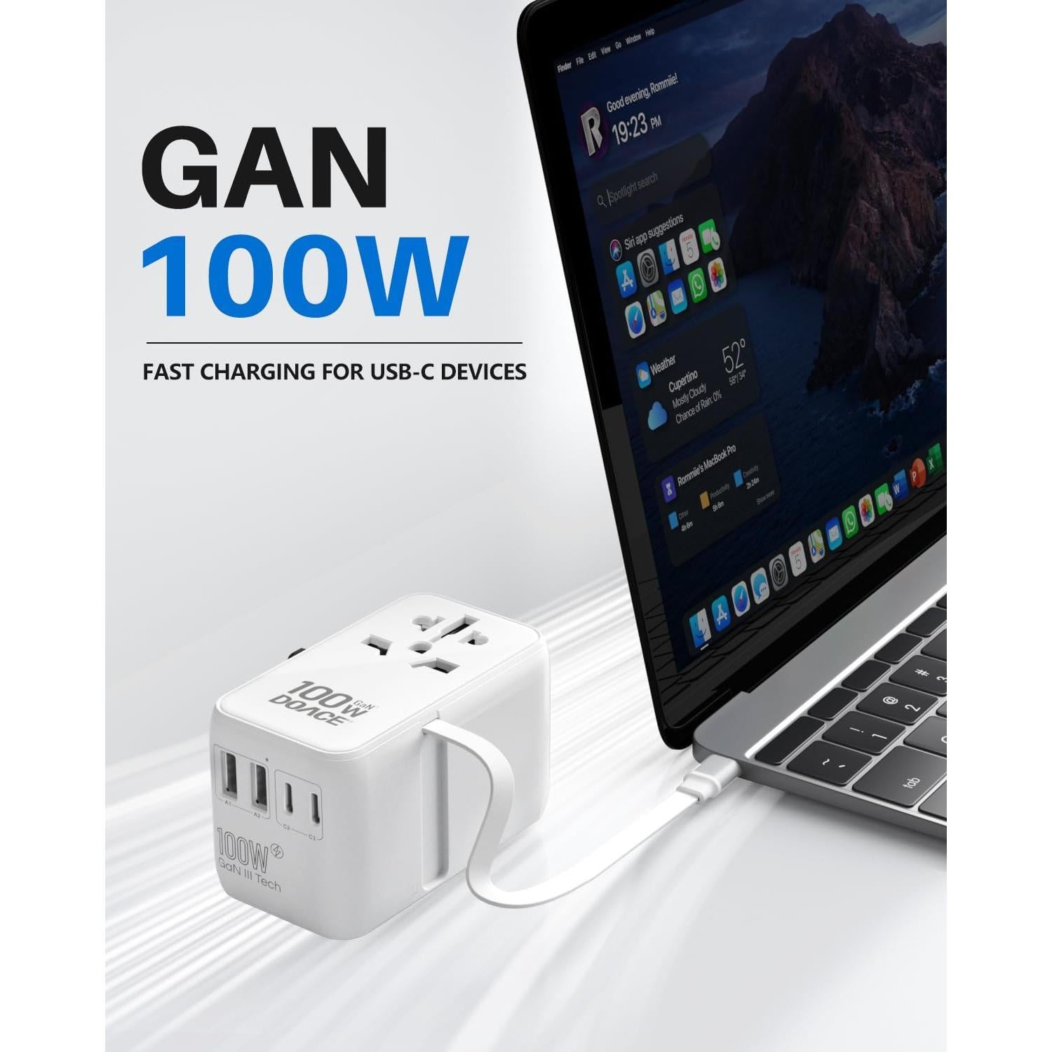 Adaptador de Viaje Universal DOACE 100W GaN 6 en 1 USB-C Blanco