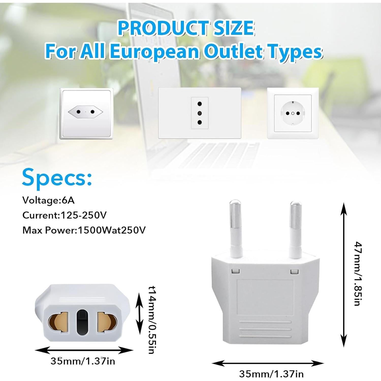 Adaptador de Enchufe de Viaje Rukinovi Tipo C 4 Piezas UE