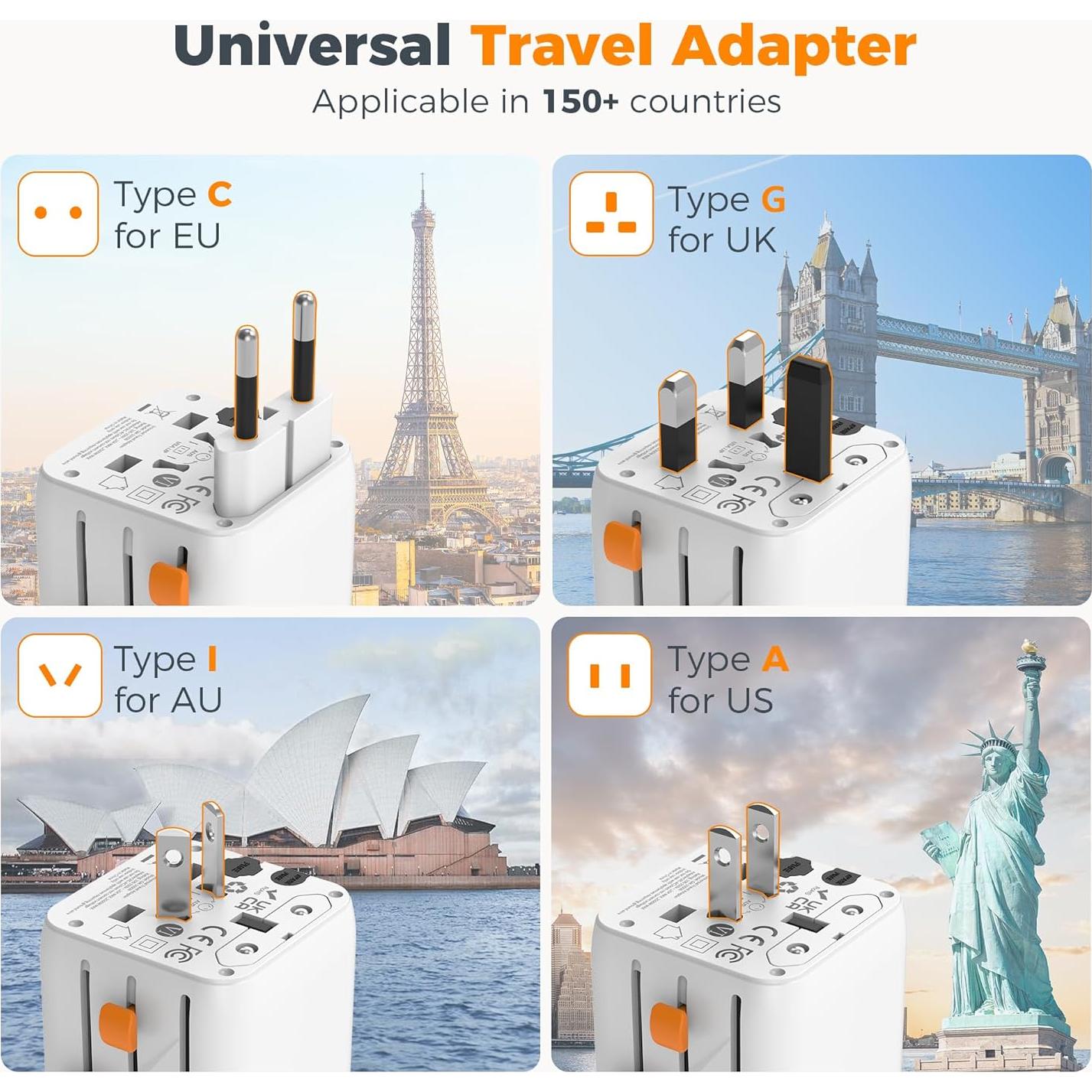 Adaptador de Viaje Universal TESSAN con Doble Salida AC