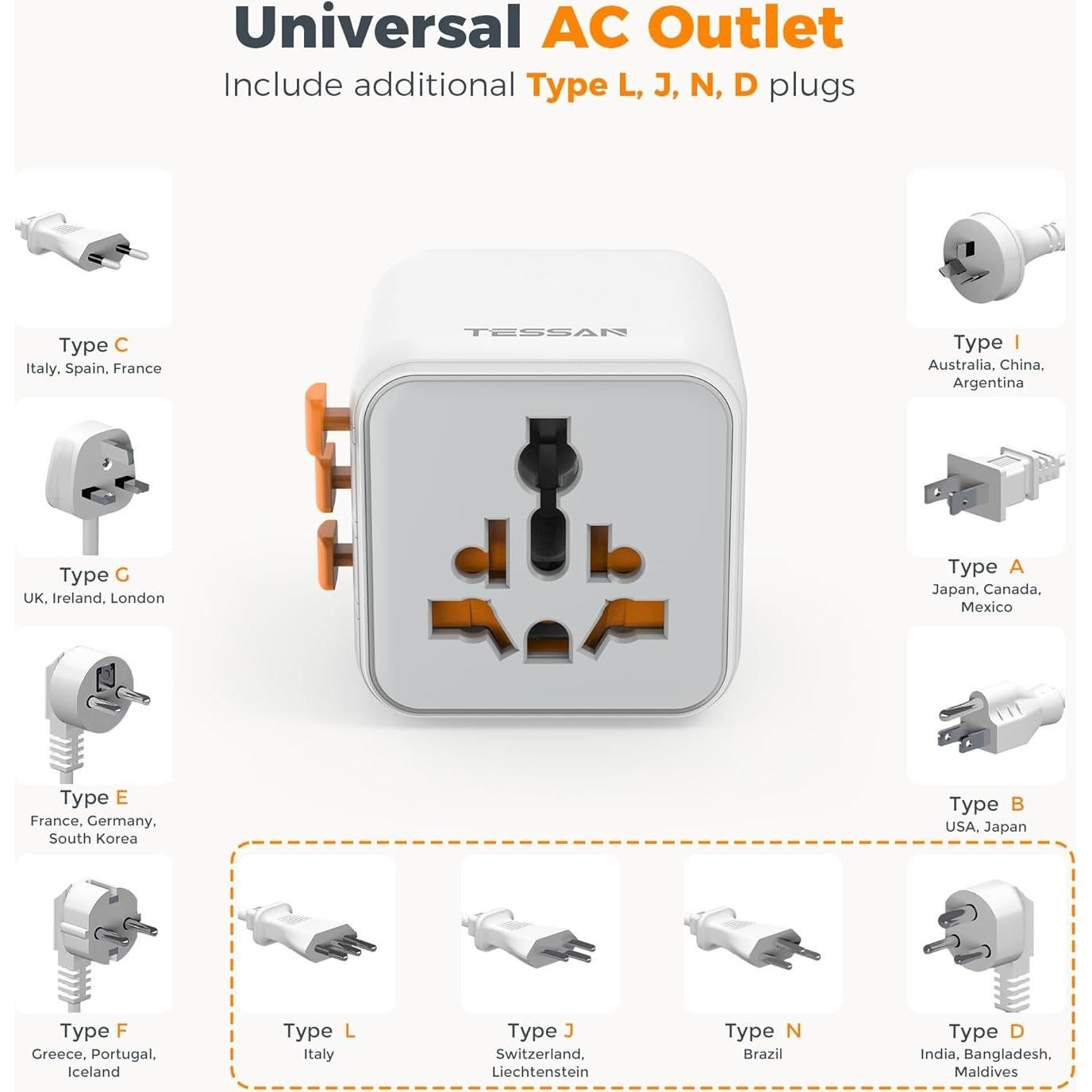 Adaptador de Viaje Universal TESSAN con Doble Salida AC