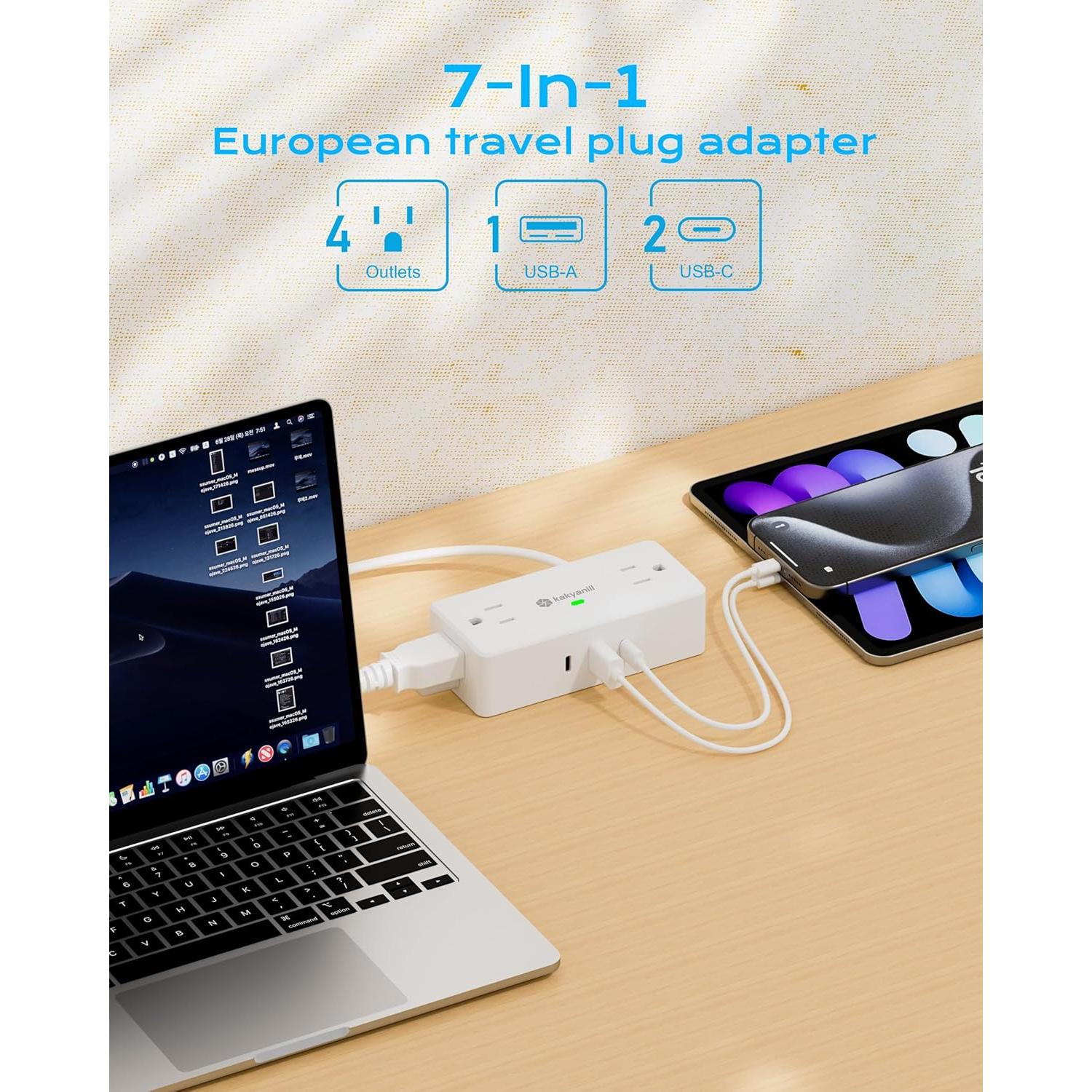 Adaptador de Enchufe de Viaje Kakyanill Tipo G 7 en 1 con USB