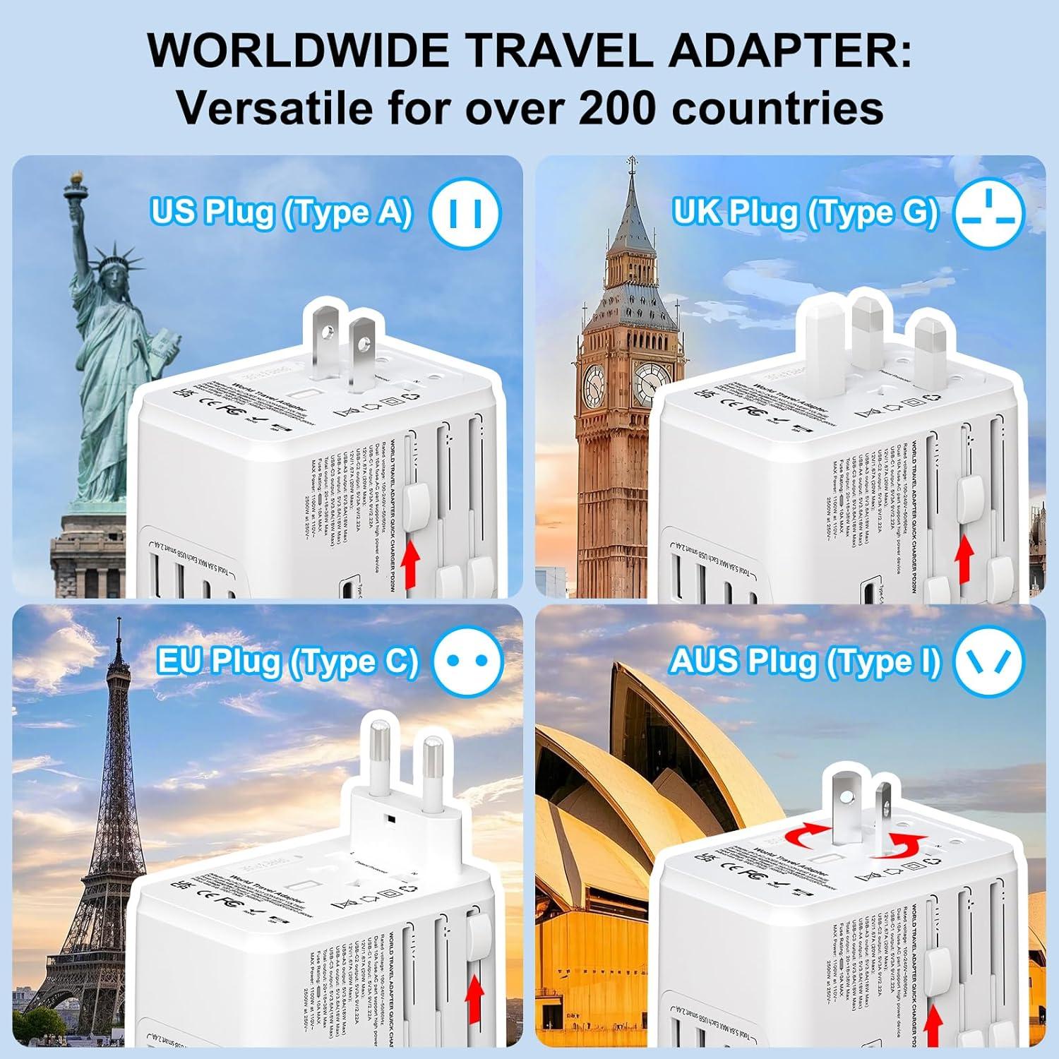 Adaptador de Viaje Universal 6 en 1 Gizmovine 10A Carga Rápida