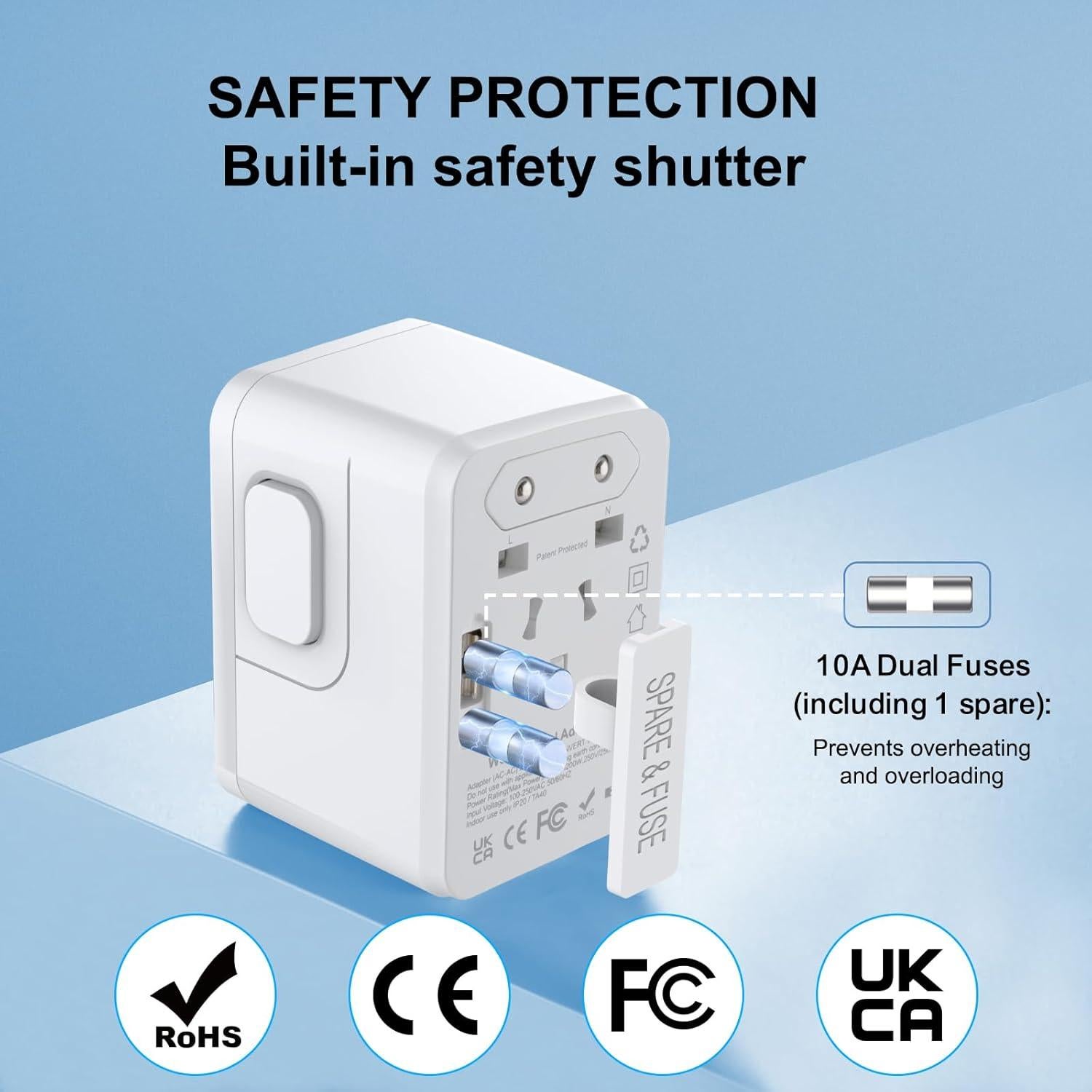 Adaptador de Viaje Universal 6 en 1 Gizmovine 10A Carga Rápida