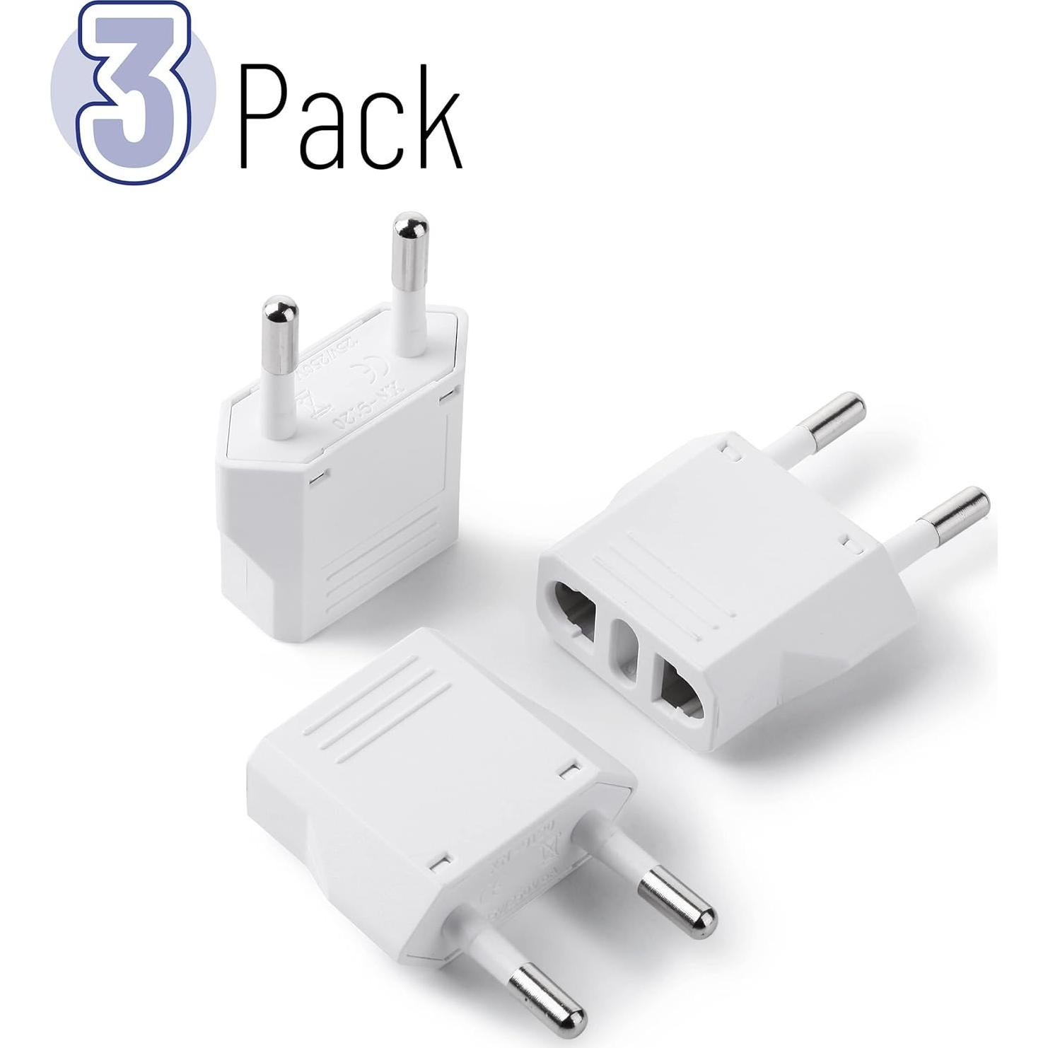 Adaptador de Viaje Bates 3 Pack - Enchufe EE. UU. a UE