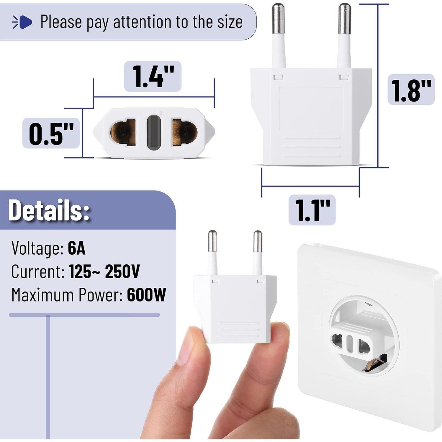 Adaptador de Viaje Bates 3 Pack - Enchufe EE. UU. a UE