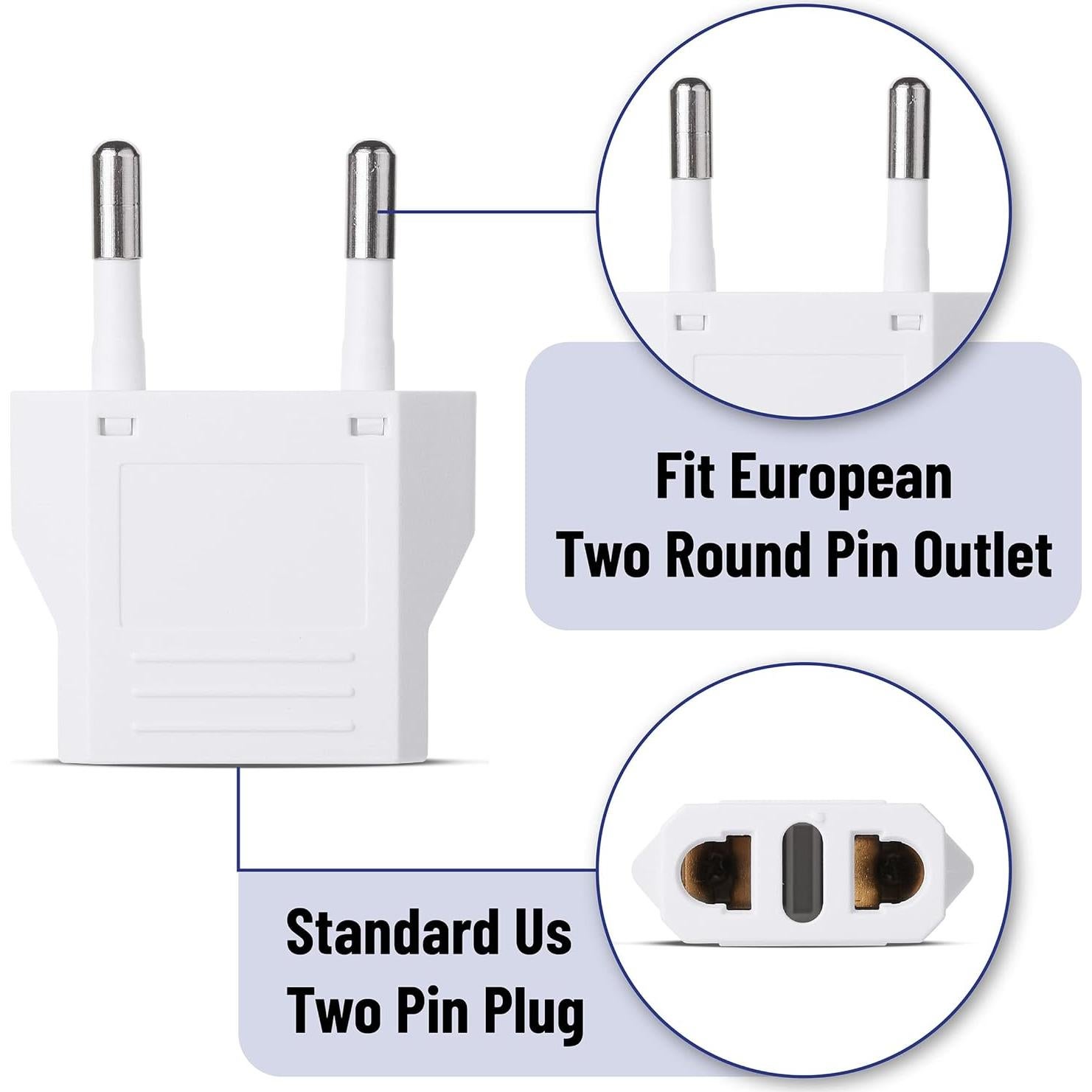 Adaptador de Viaje Bates 3 Pack - Enchufe EE. UU. a UE