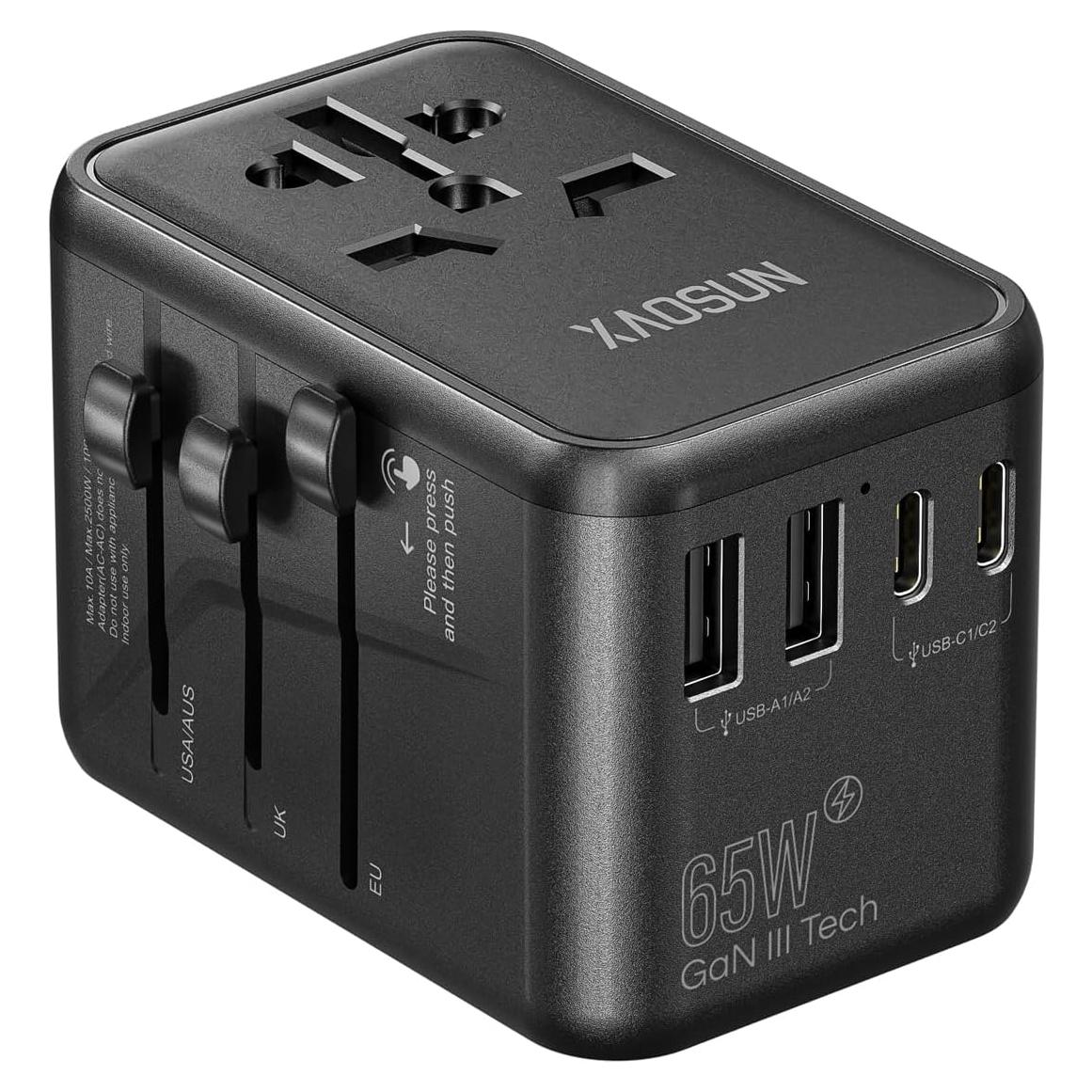 Adaptador de Viaje Universal XAOSUN 65W con 3 Type-C y 2 USB-A