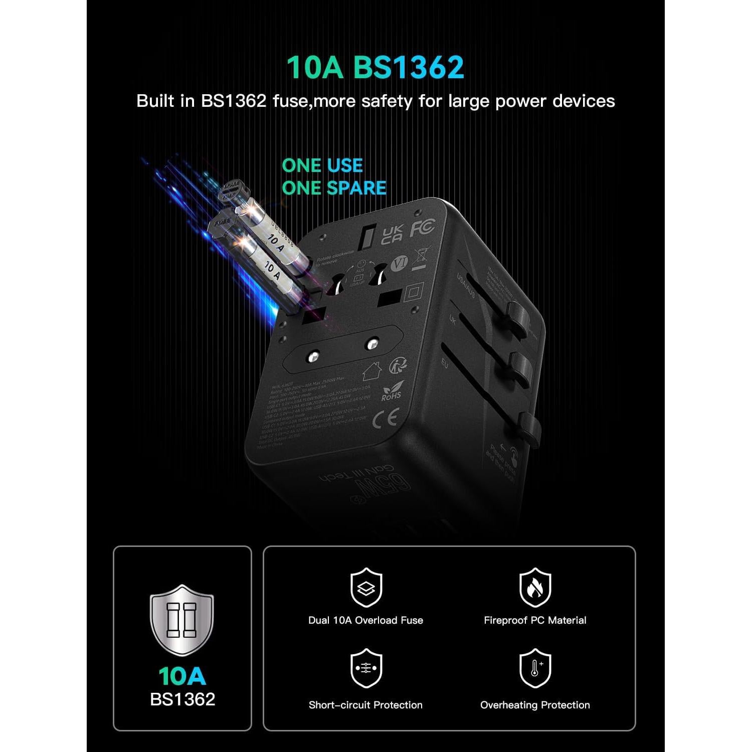 Adaptador de Viaje Universal XAOSUN 65W con 3 Type-C y 2 USB-A