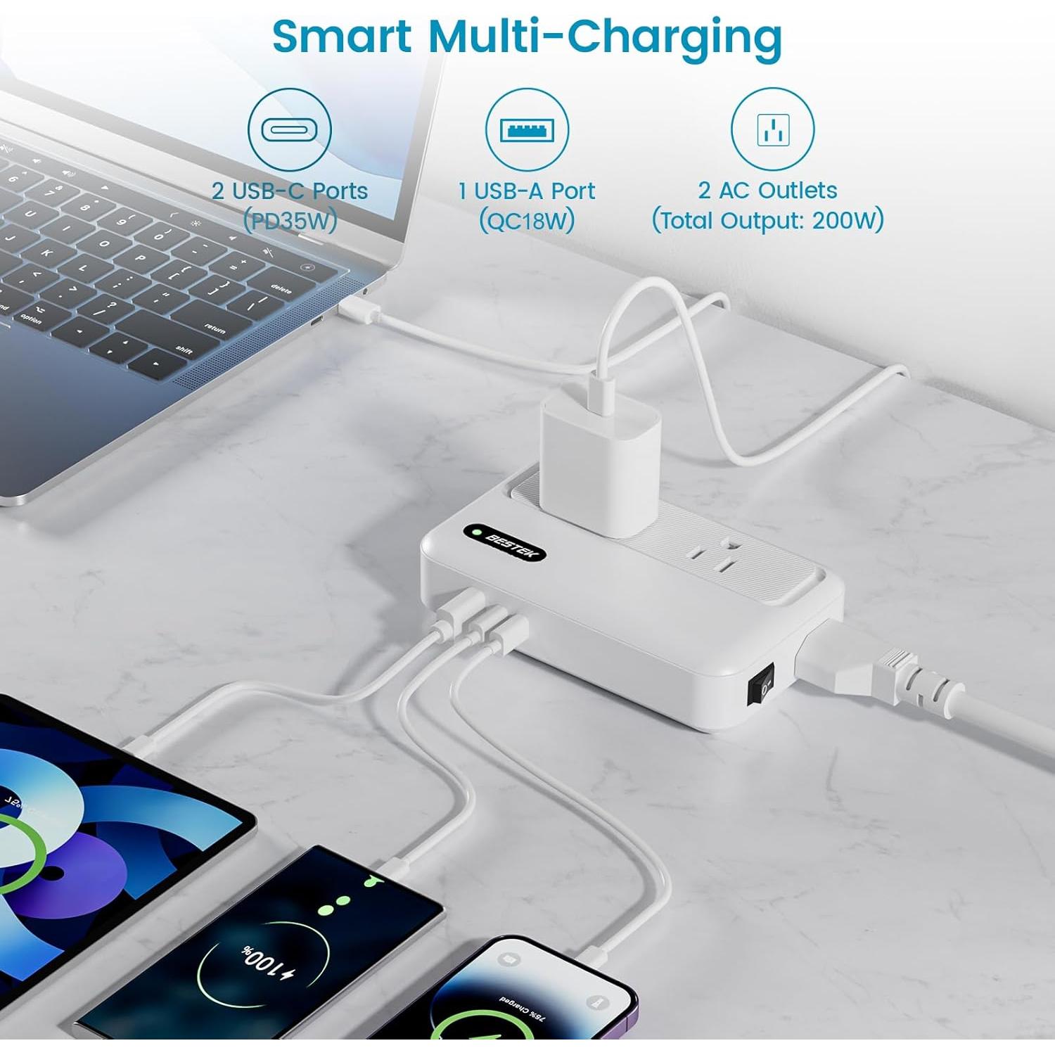 Convertidor de Voltaje BESTEK 220V a 110V con 5 Enchufes