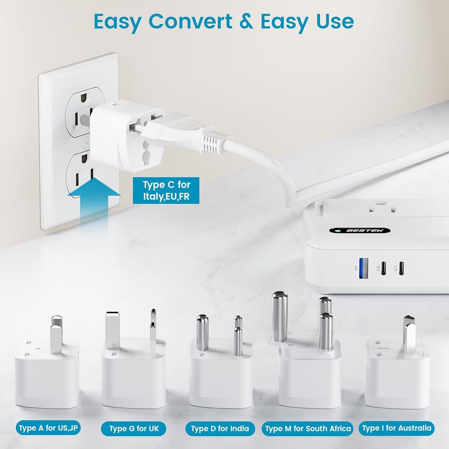 Convertidor de Voltaje BESTEK 220V a 110V con 5 Enchufes