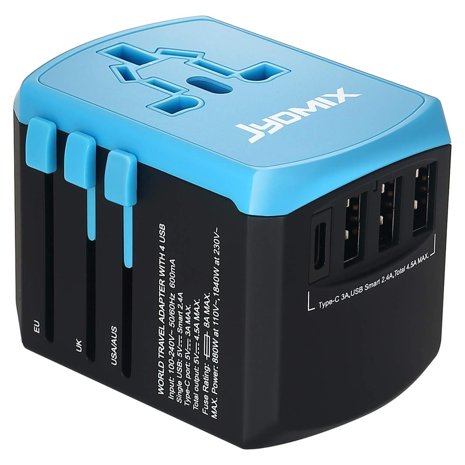 Adaptador de viaje universal Beondon con 3 puertos USB y tipo C