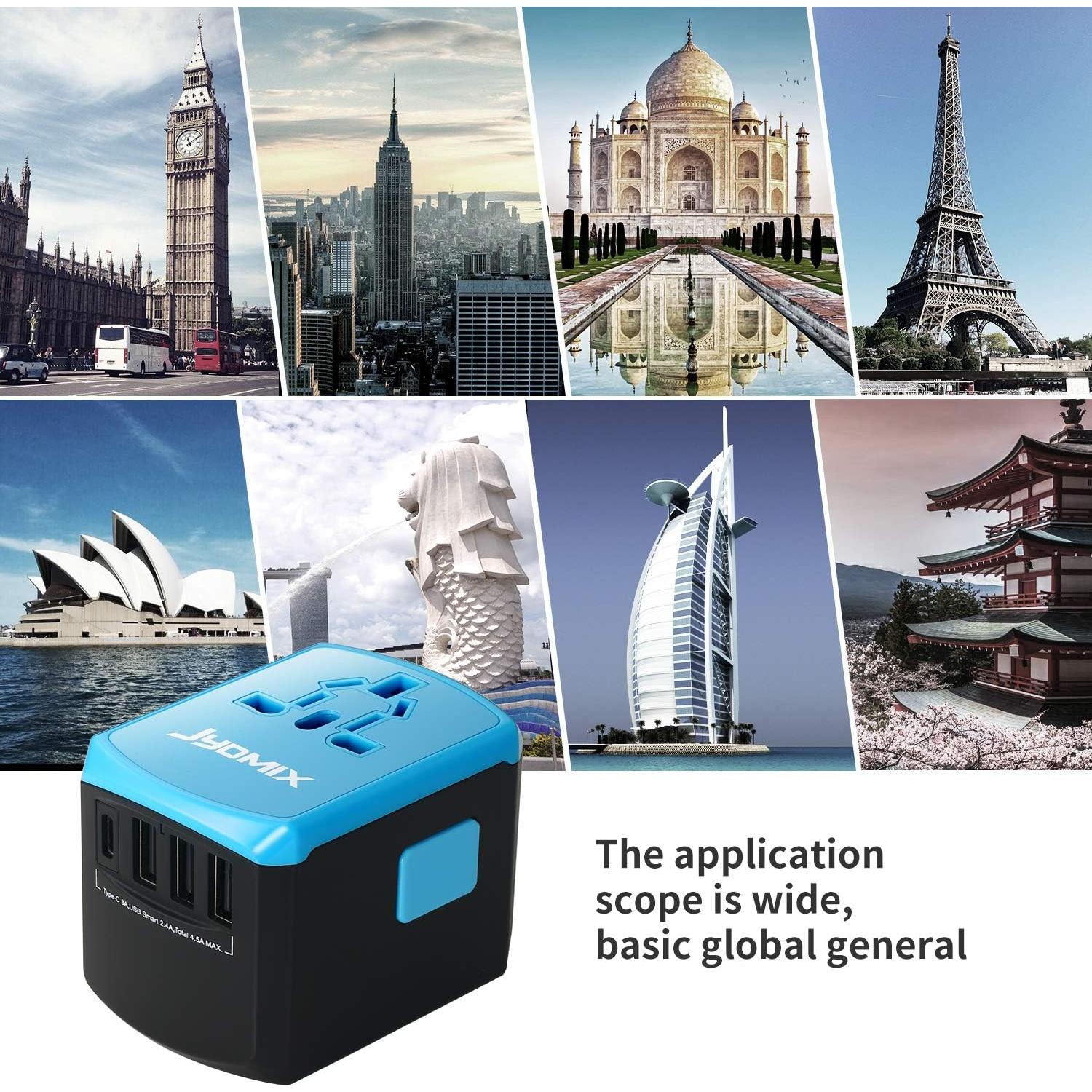 Adaptador de viaje universal Beondon con 3 puertos USB y tipo C