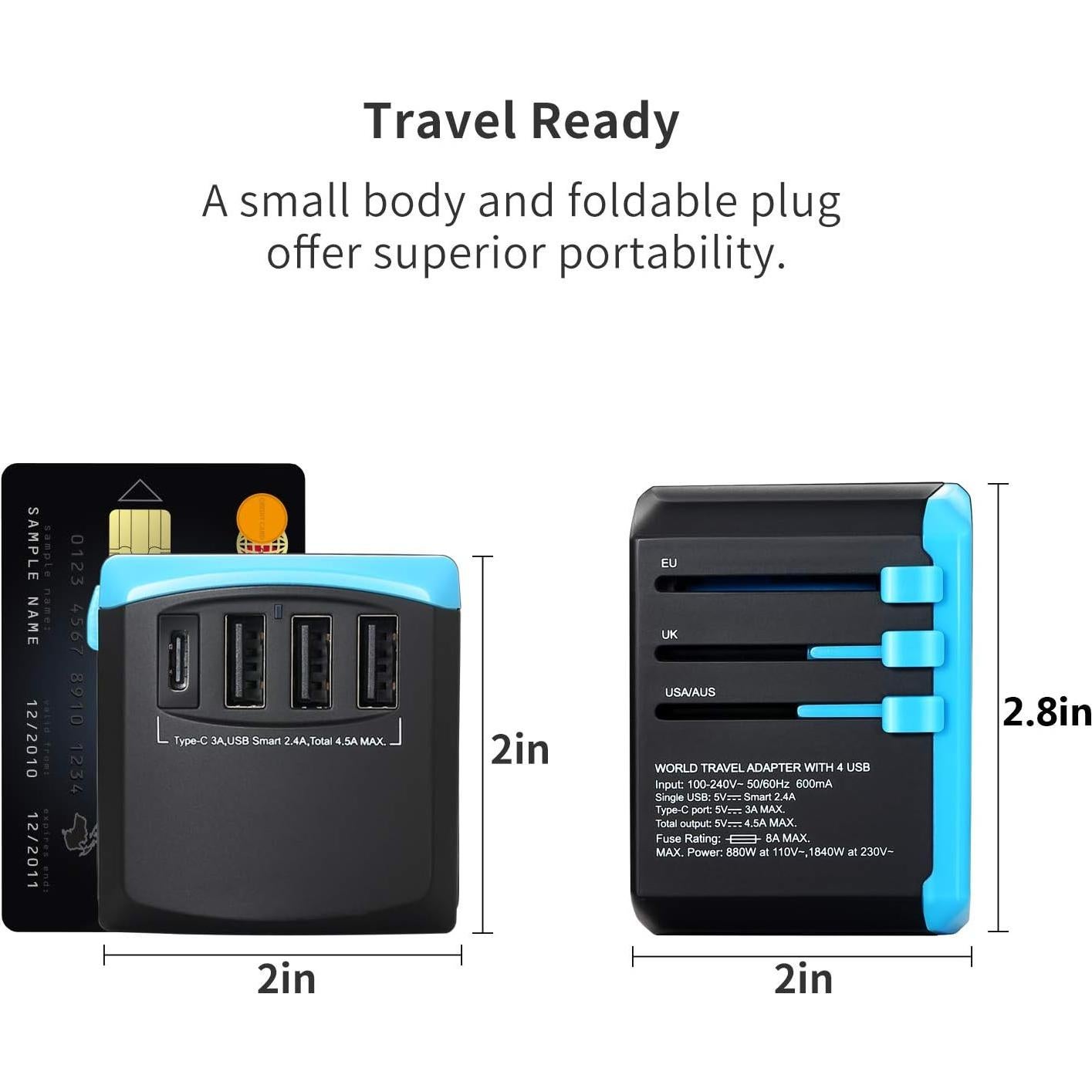 Adaptador de viaje universal Beondon con 3 puertos USB y tipo C