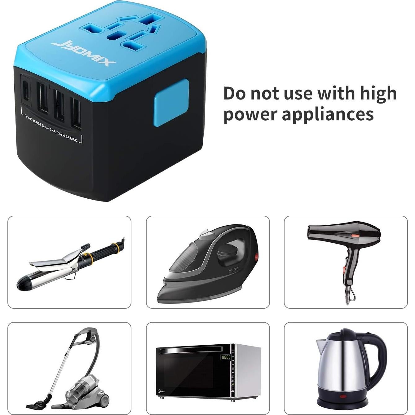 Adaptador de viaje universal Beondon con 3 puertos USB y tipo C