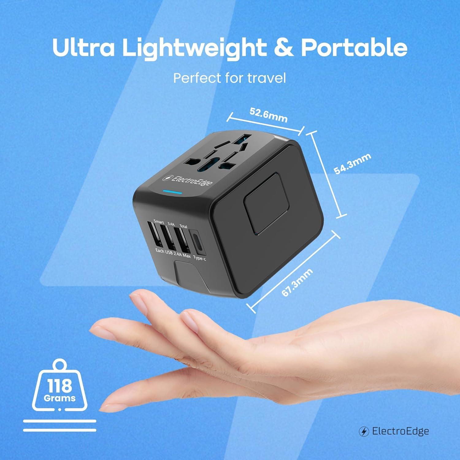 Adaptador de Viaje Universal ElectroEdge 4 Puertos USB 2000W