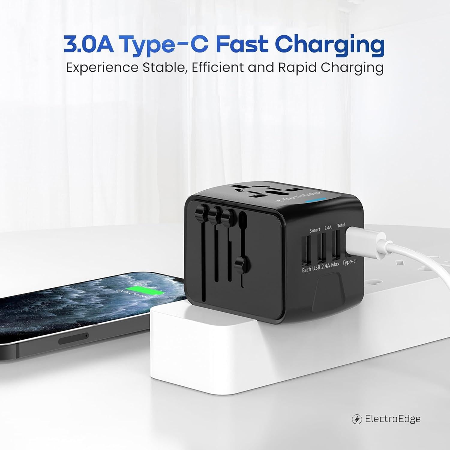 Adaptador de Viaje Universal ElectroEdge 4 Puertos USB 2000W