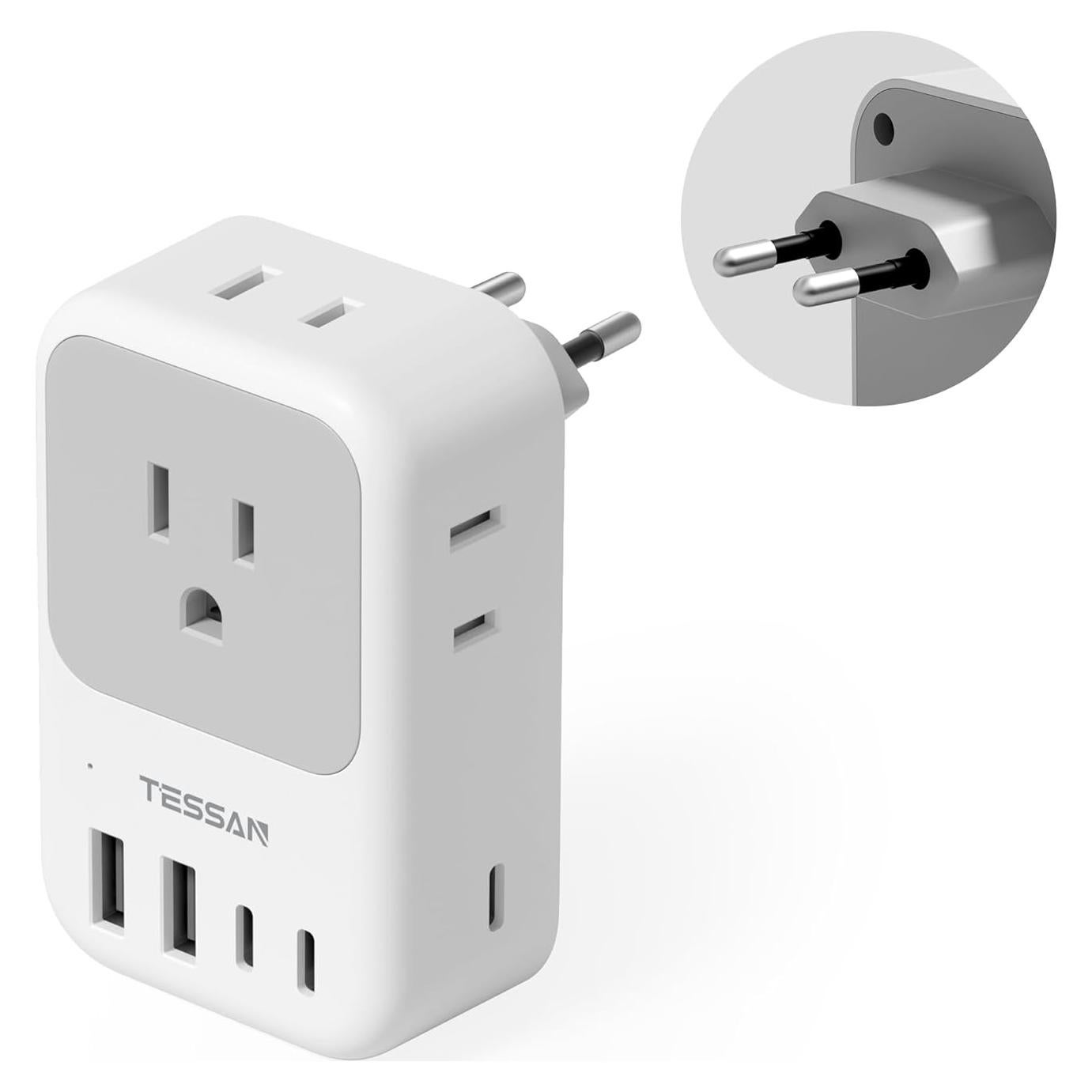 Adaptador de Enchufe de Viaje TESSAN 28W con 9 Puertos USB