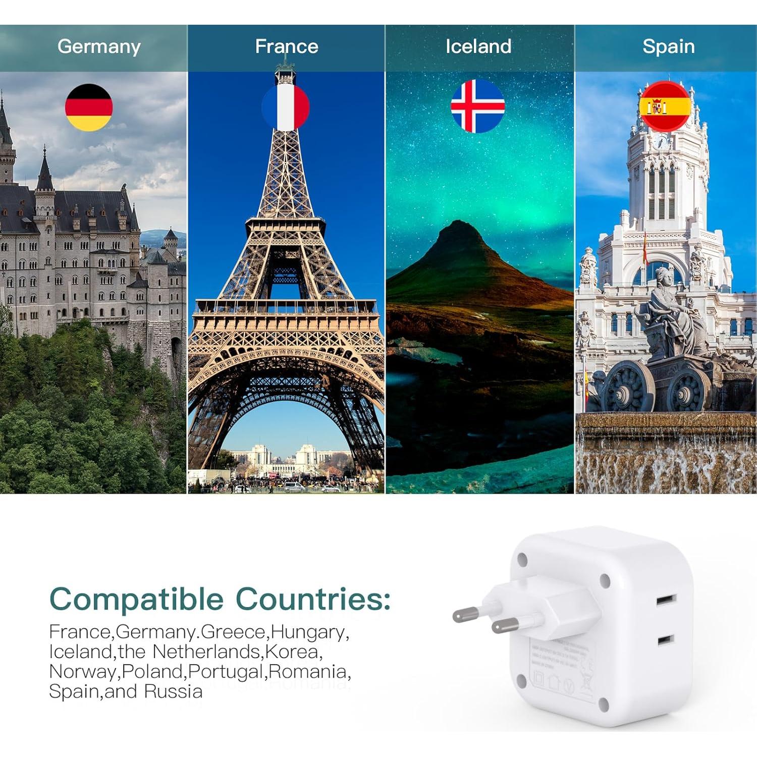 Adaptador de Enchufe de Viaje Addtam Tipo C 6 en 1 con USB