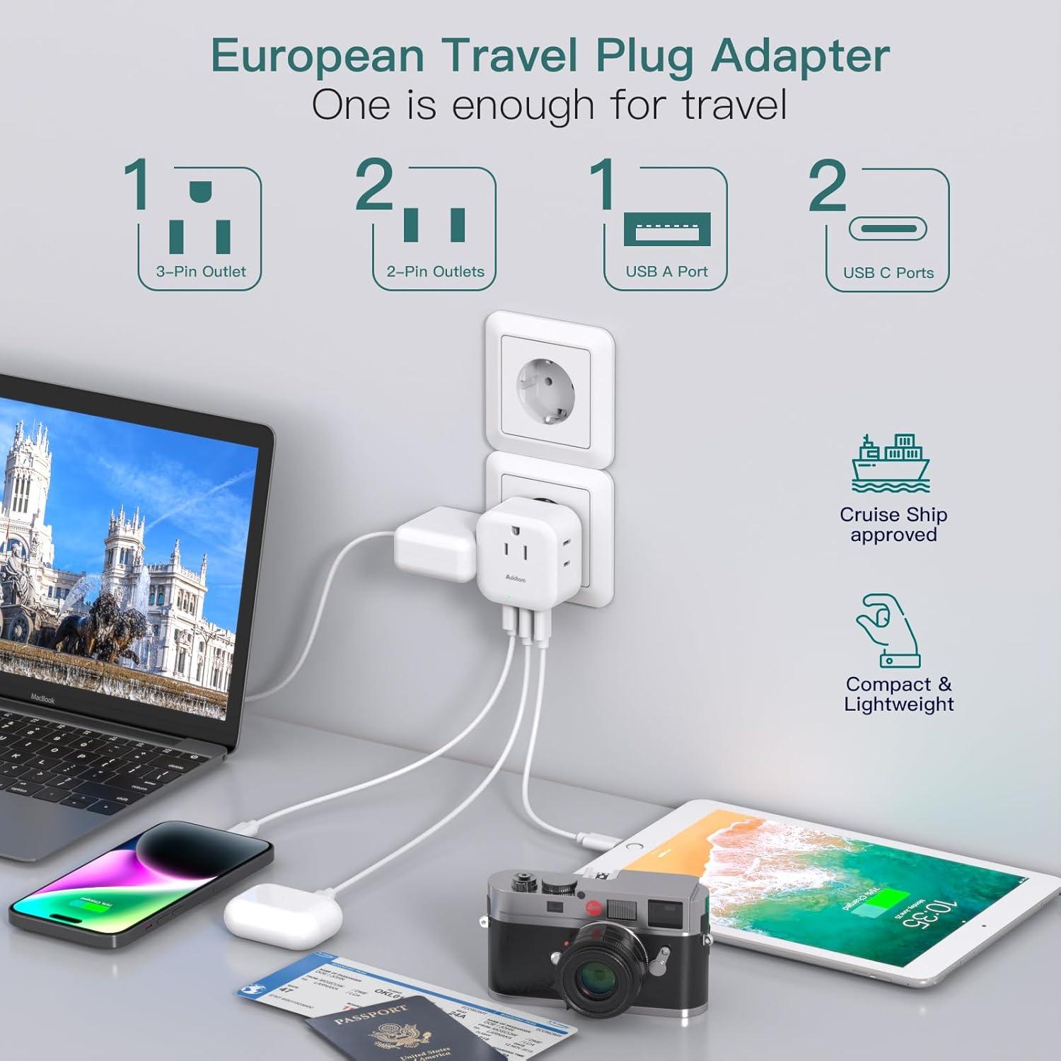 Adaptador de Enchufe de Viaje Addtam Tipo C 6 en 1 con USB