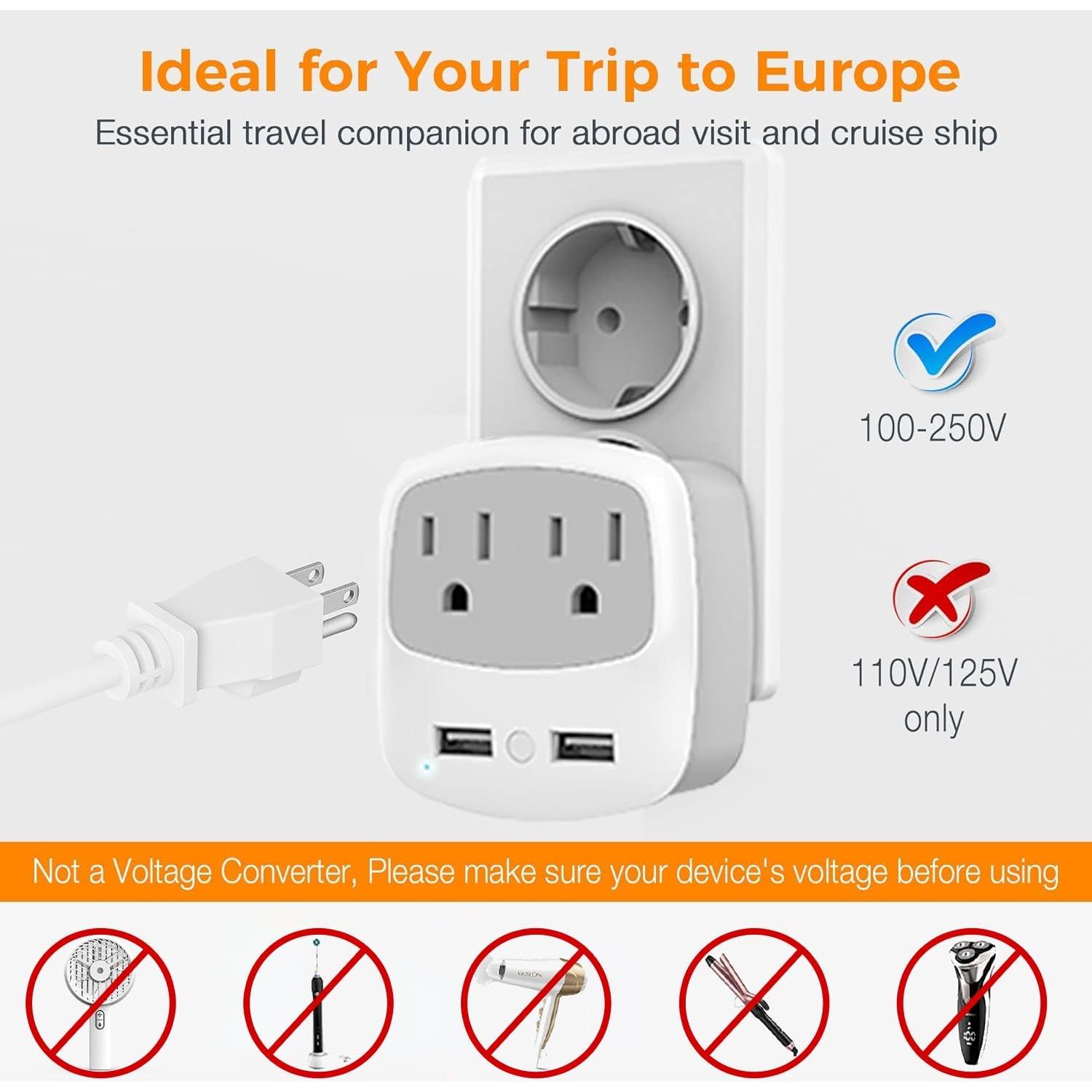 Adaptador de Enchufe de Viaje TESSAN Tipo C con 2 USB