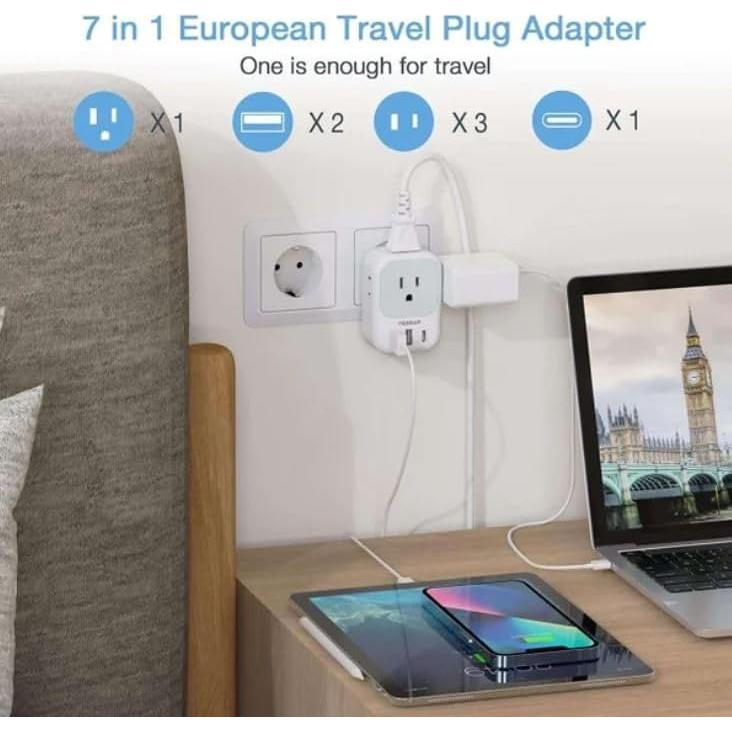 Adaptador de Enchufe de Viaje TESSAN Tipo C con 2 USB
