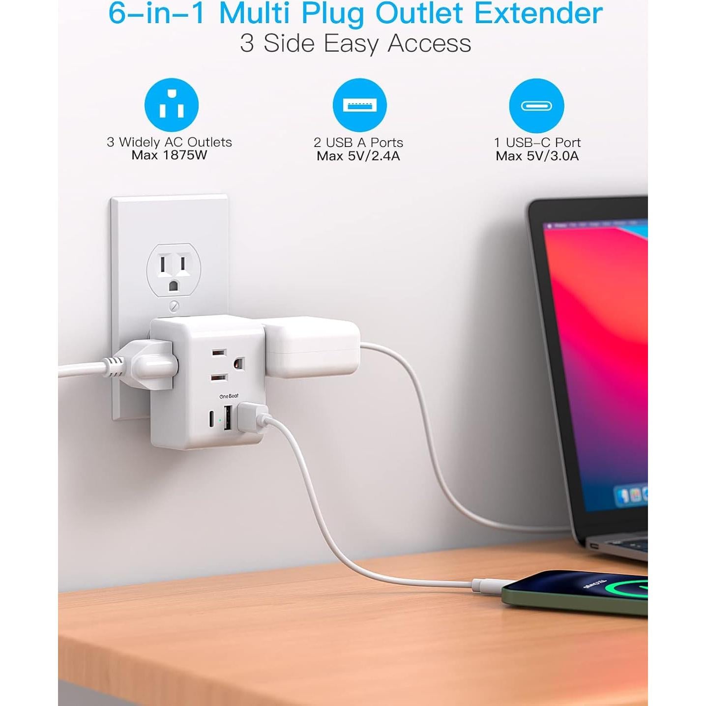 Extensor de Enchufe Múltiple One Beat 3 USB Carga Rápida