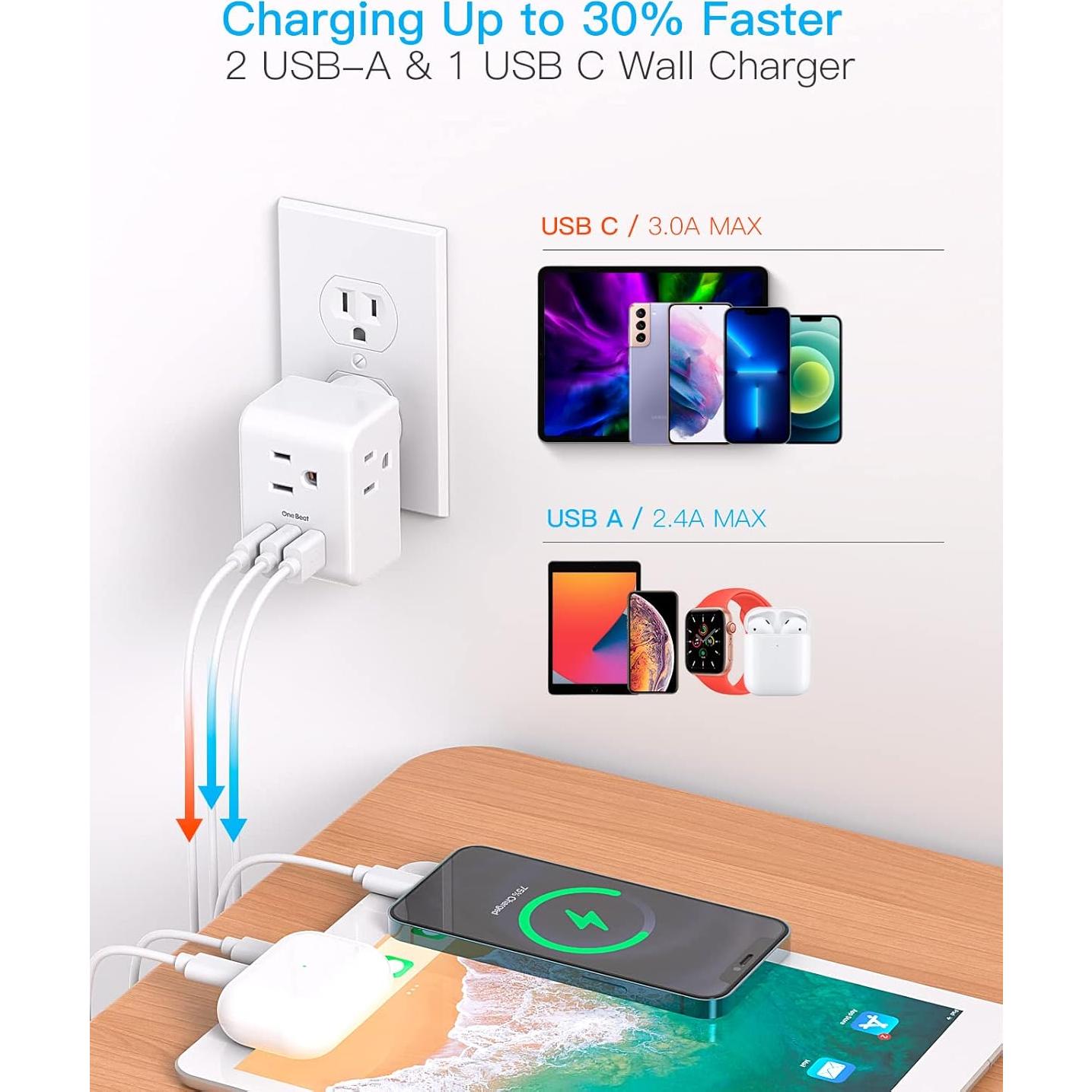 Extensor de Enchufe Múltiple One Beat 3 USB Carga Rápida