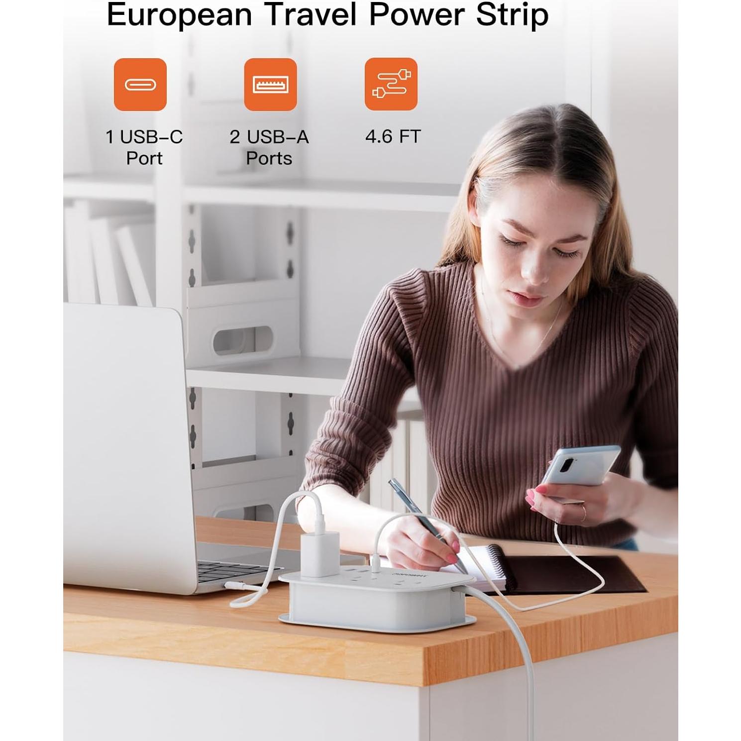 Adaptador de Enchufe de Viaje Popowell USB-C 1.5m 6 Salidas