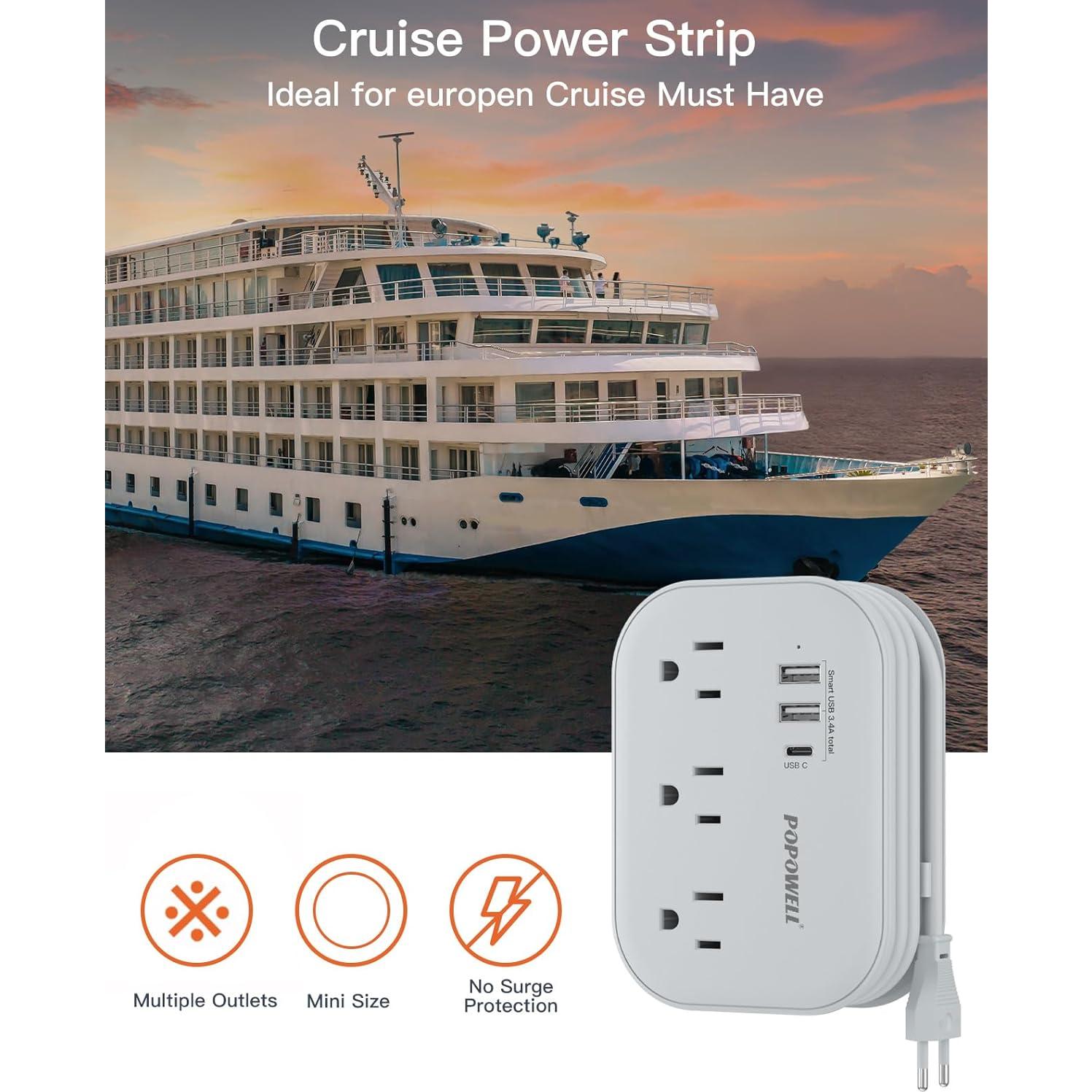 Adaptador de Enchufe de Viaje Popowell USB-C 1.5m 6 Salidas