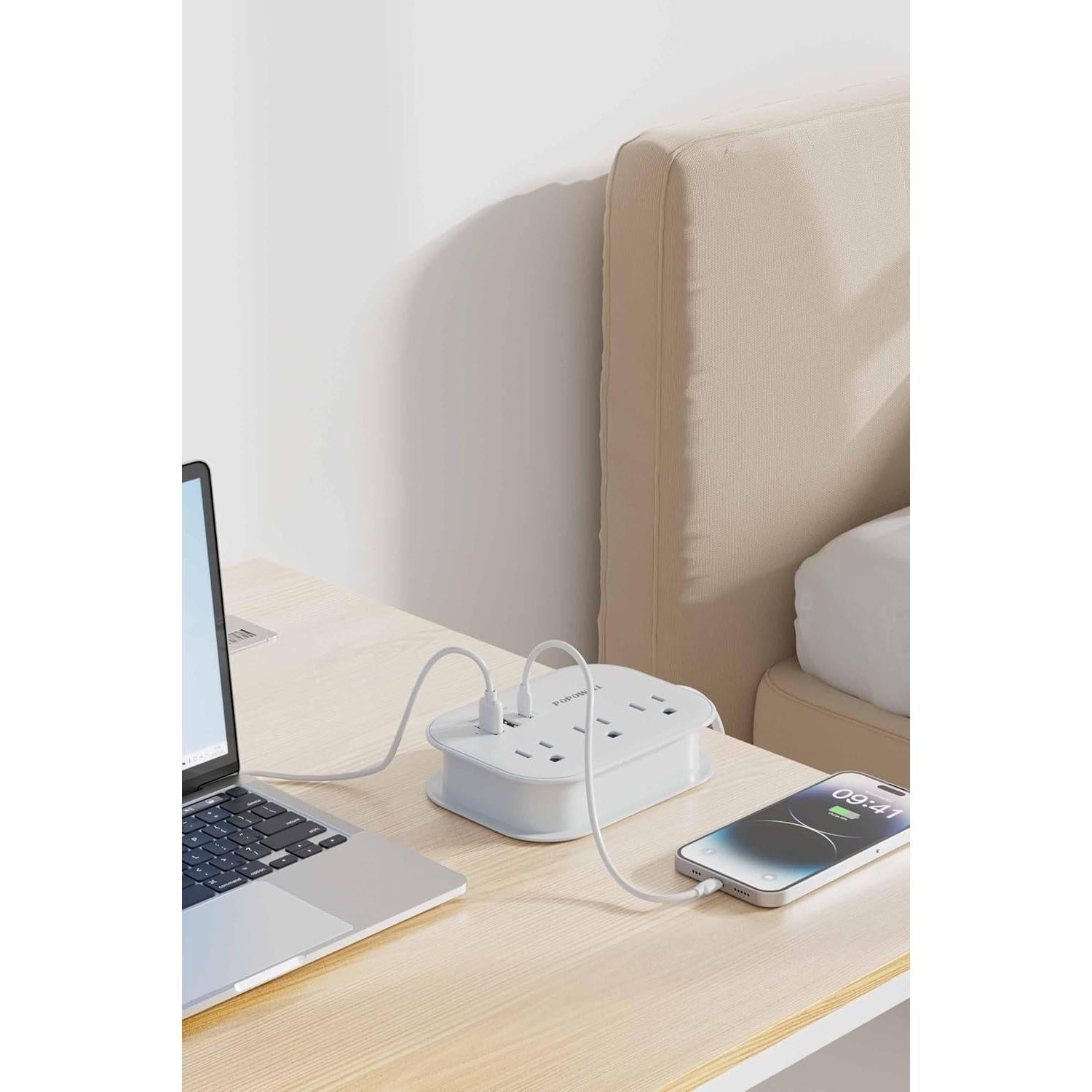 Adaptador de Enchufe de Viaje Popowell USB-C 1.5m 6 Salidas