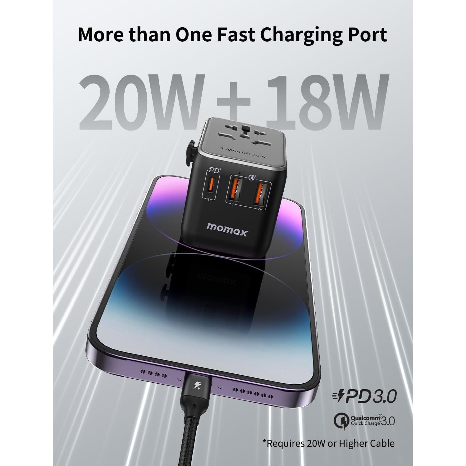 Adaptador de Viaje Universal MOMAX UA11 20W Carga Rápida