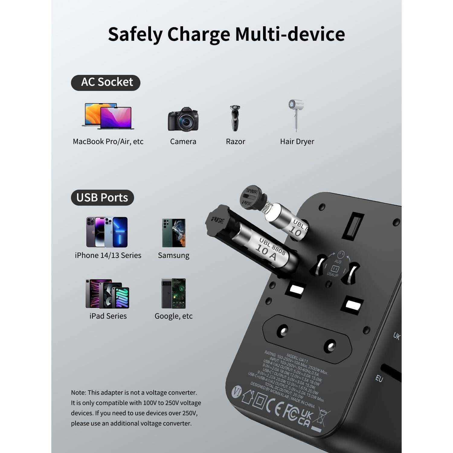 Adaptador de Viaje Universal MOMAX UA11 20W Carga Rápida