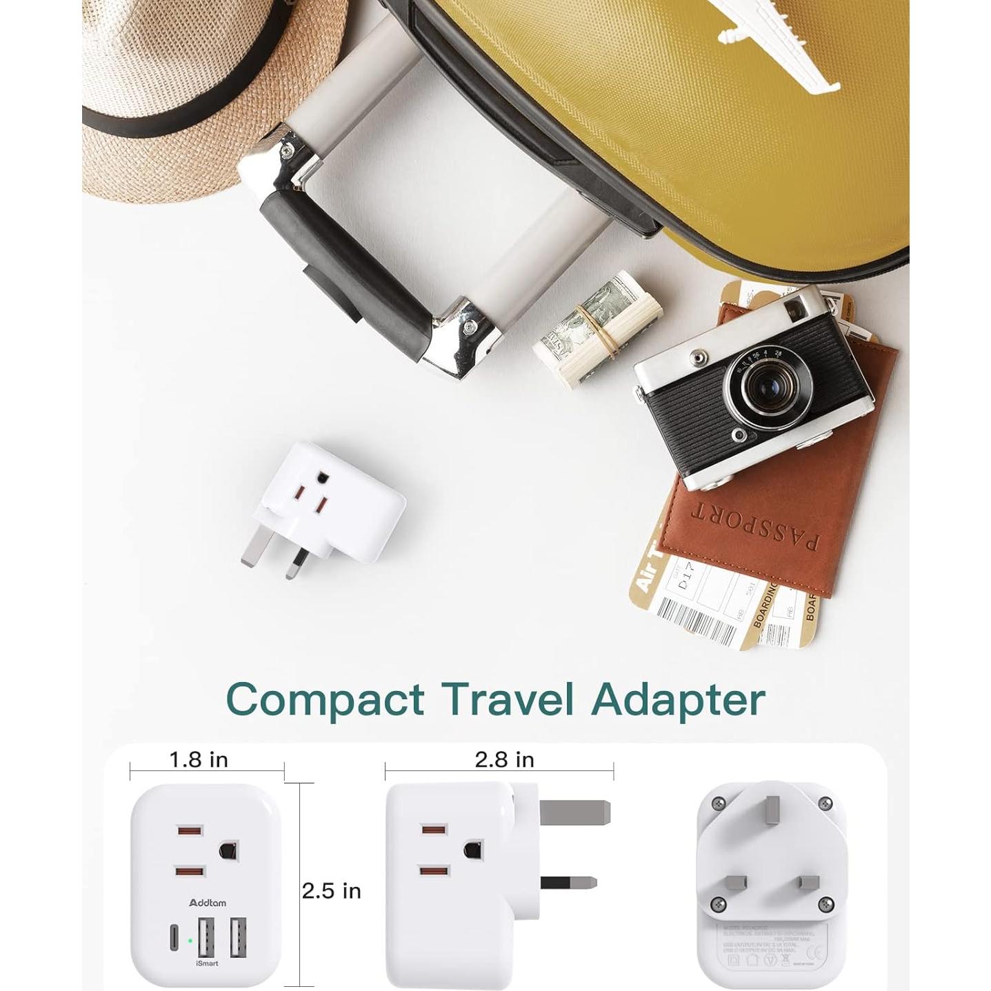 Adaptador de Enchufe Tipo G Addtam 6 en 1 con 3 USB