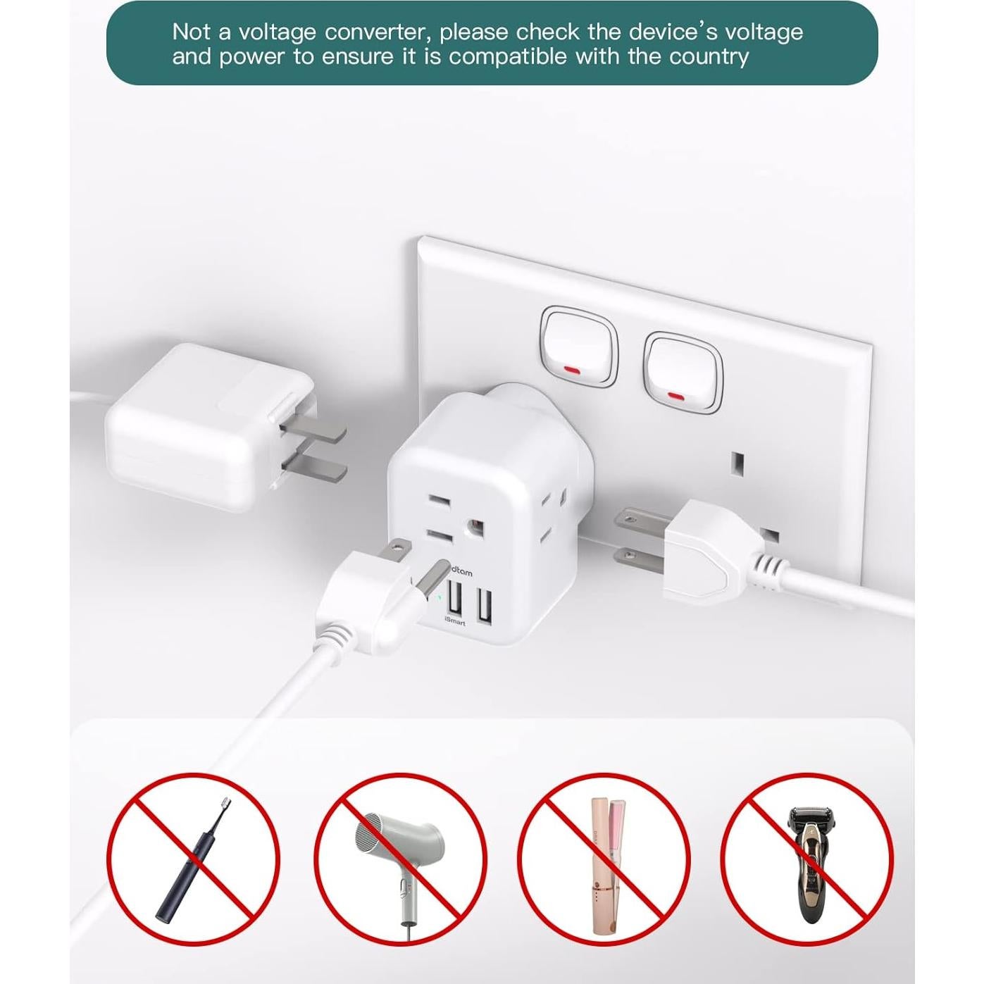 Adaptador de Enchufe Tipo G Addtam 6 en 1 con 3 USB