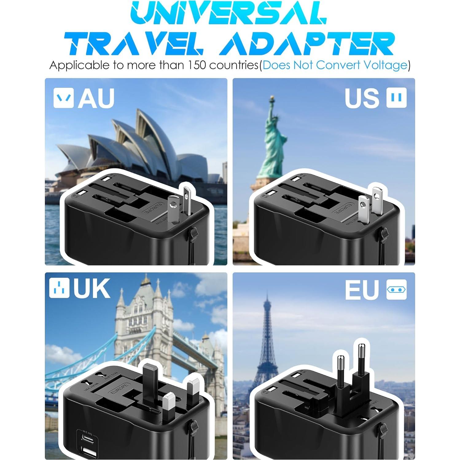 Adaptador de Viaje Universal URJD 2 Puertos USB Tipo C y A