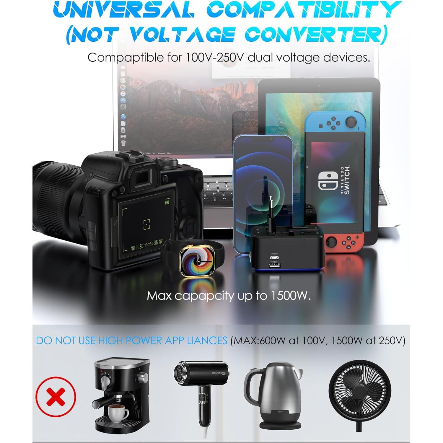 Adaptador de Viaje Universal URJD 2 Puertos USB Tipo C y A