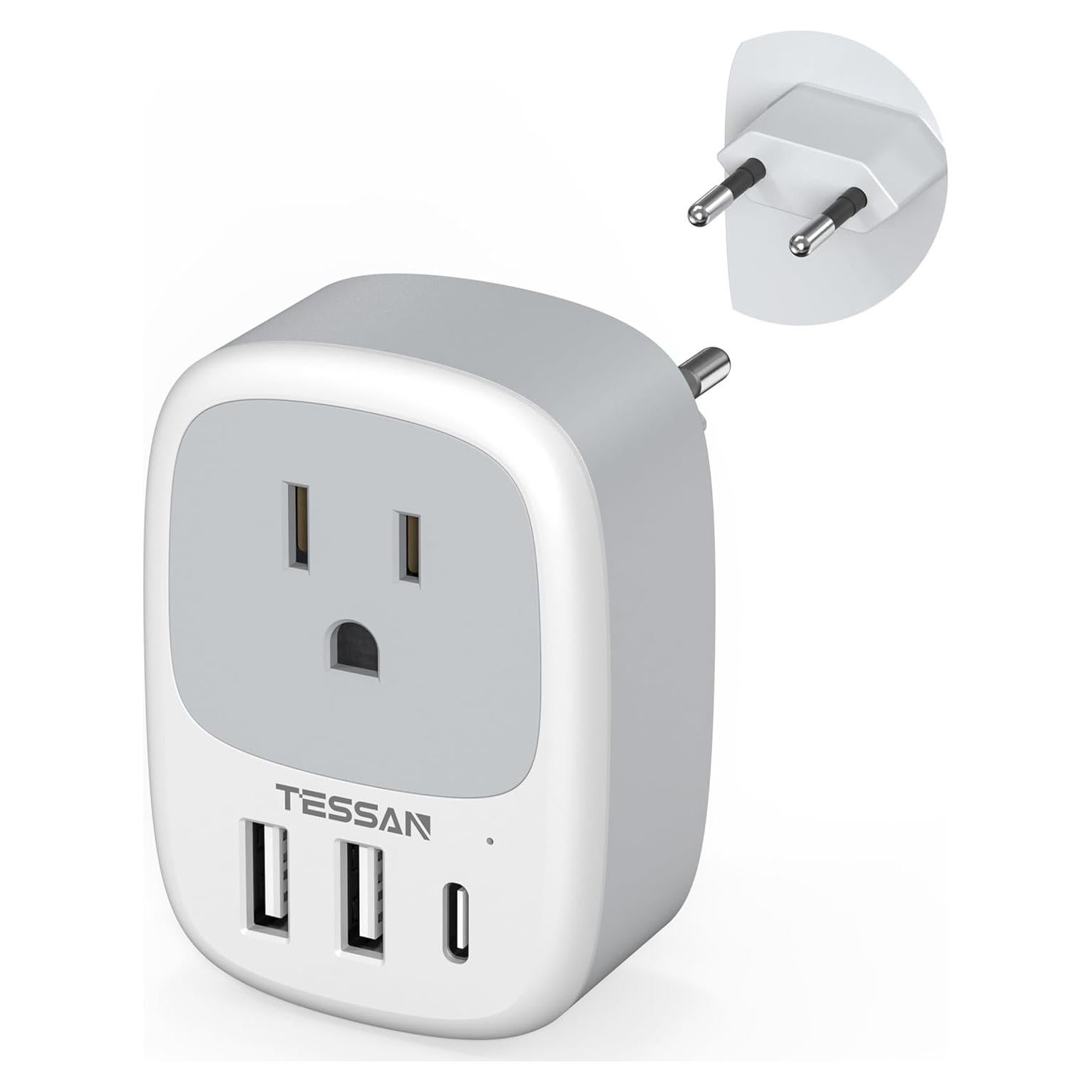 Adaptador de Enchufe de Viaje TESSAN Tipo C con 3 USB