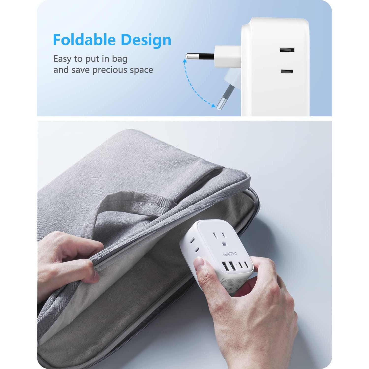 Adaptador de Enchufe de Viaje LENCENT Tipo C 2 Paquetes 4 USB