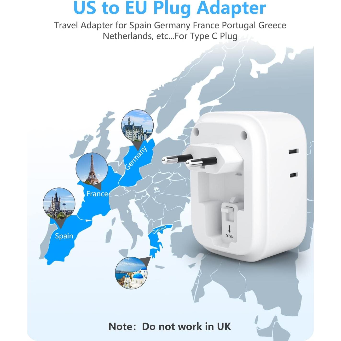 Adaptador de Enchufe de Viaje LENCENT Tipo C 2 Paquetes 4 USB