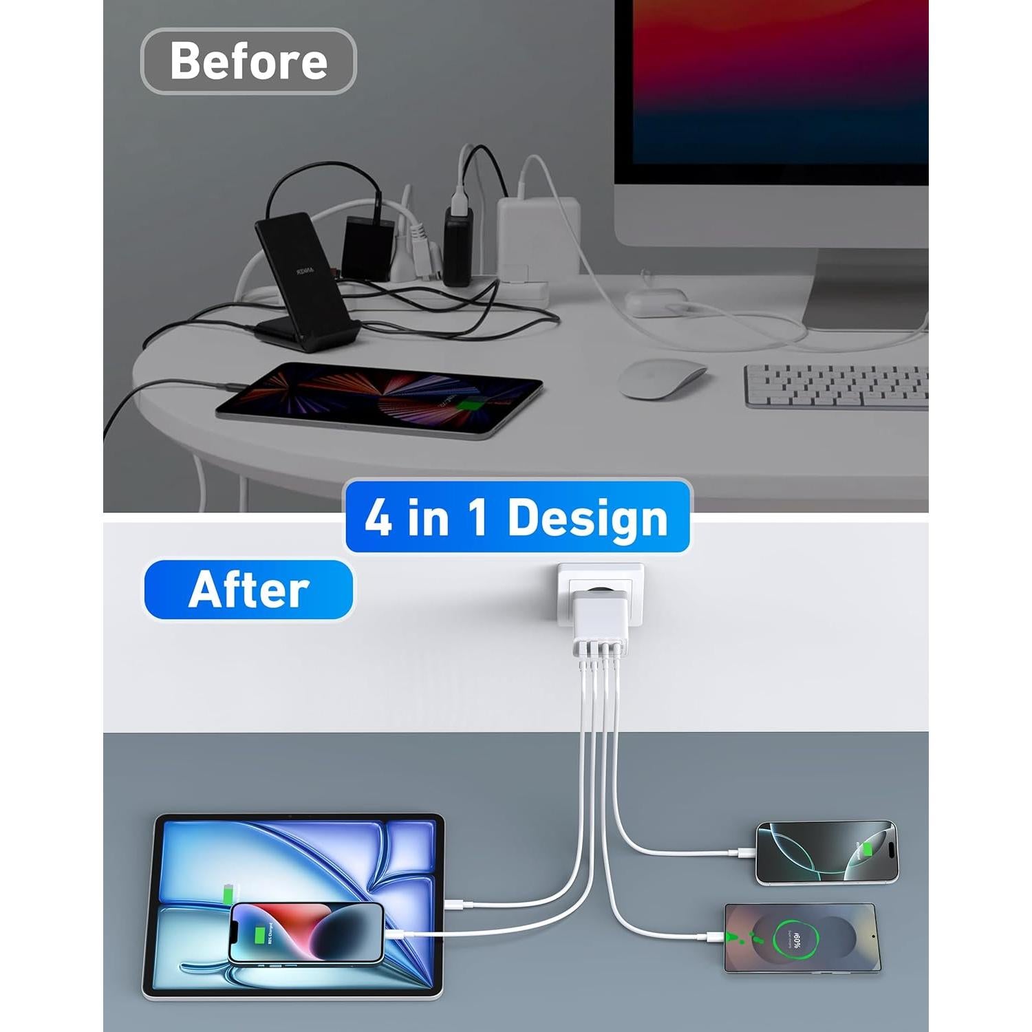 Adaptador de Enchufe de Viaje USB C 40W Heyuan Blanco