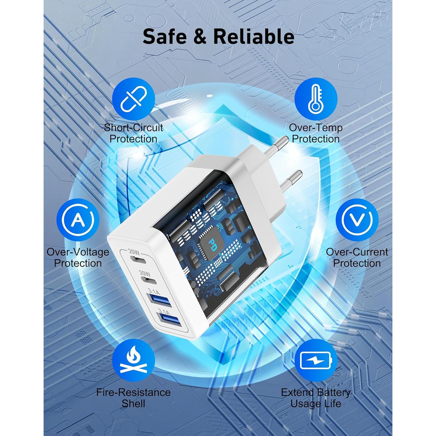 Adaptador de Enchufe de Viaje USB C 40W Heyuan Blanco