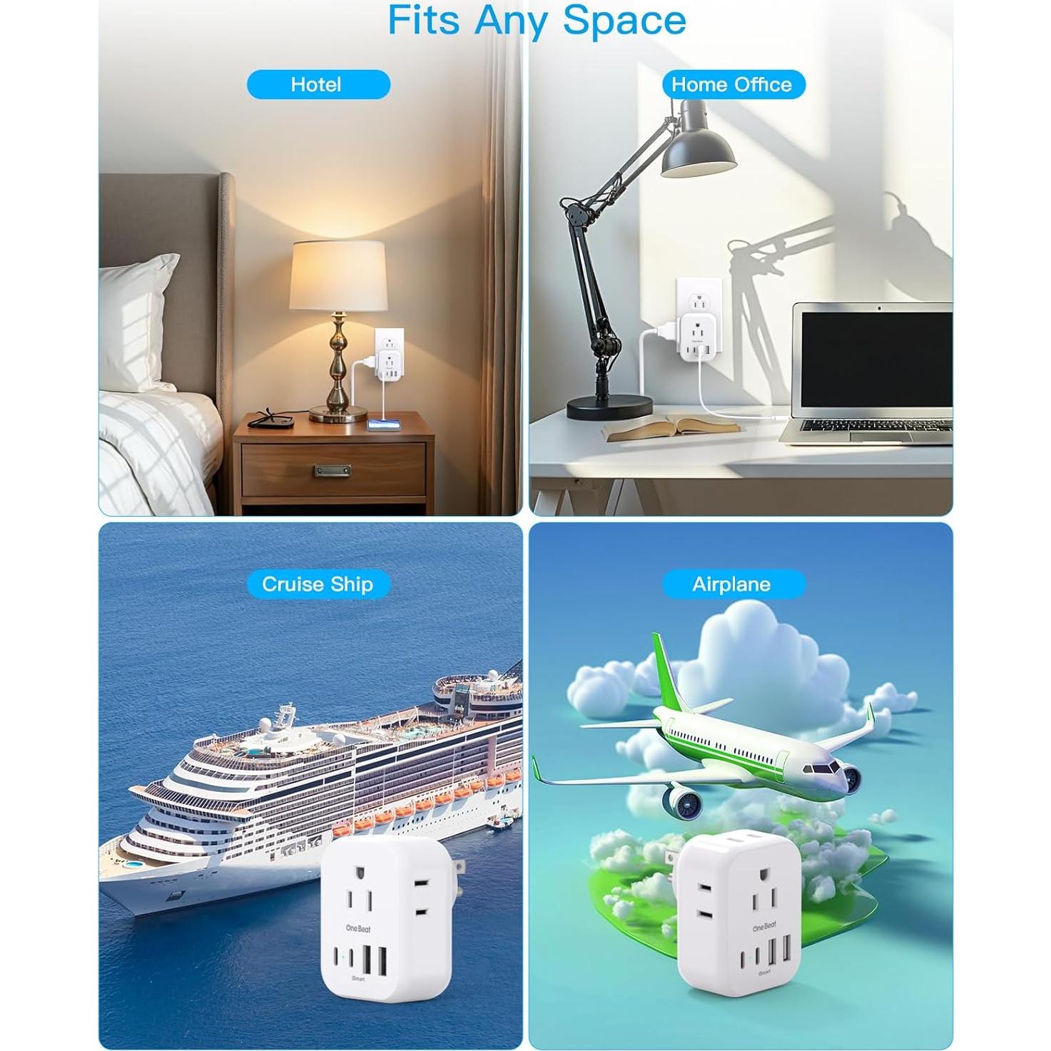 Extensor de Enchufe One Beat 4 Enchufes 4 USB Cruceros