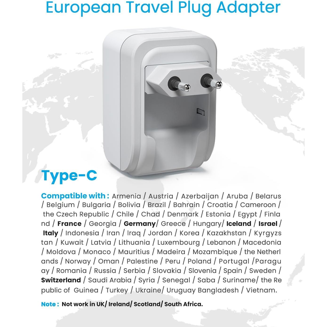 Adaptador de Enchufe de Viaje VINTAR Tipo C 2 Paquetes USB