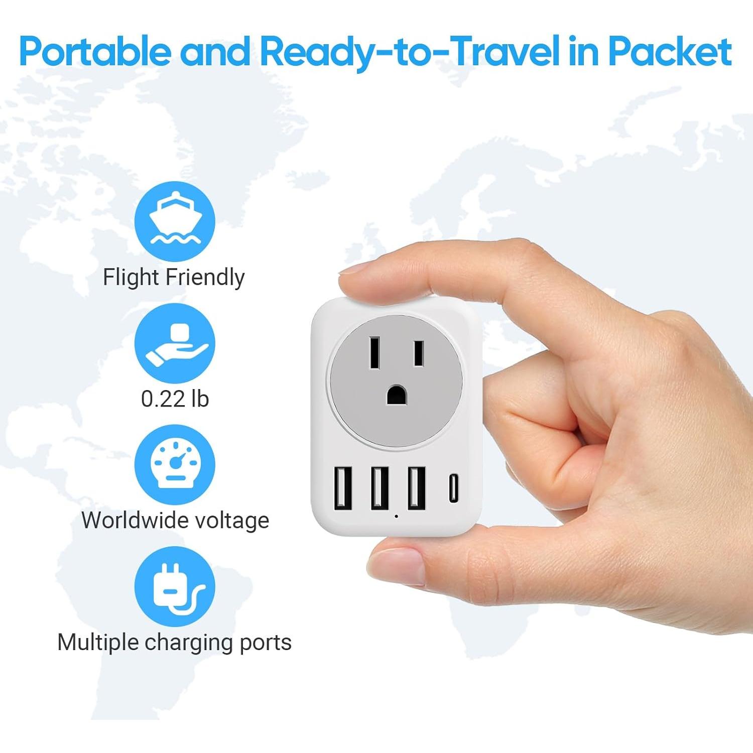 Adaptador de Enchufe de Viaje RATEA Tipo C 5 en 1 para Europa