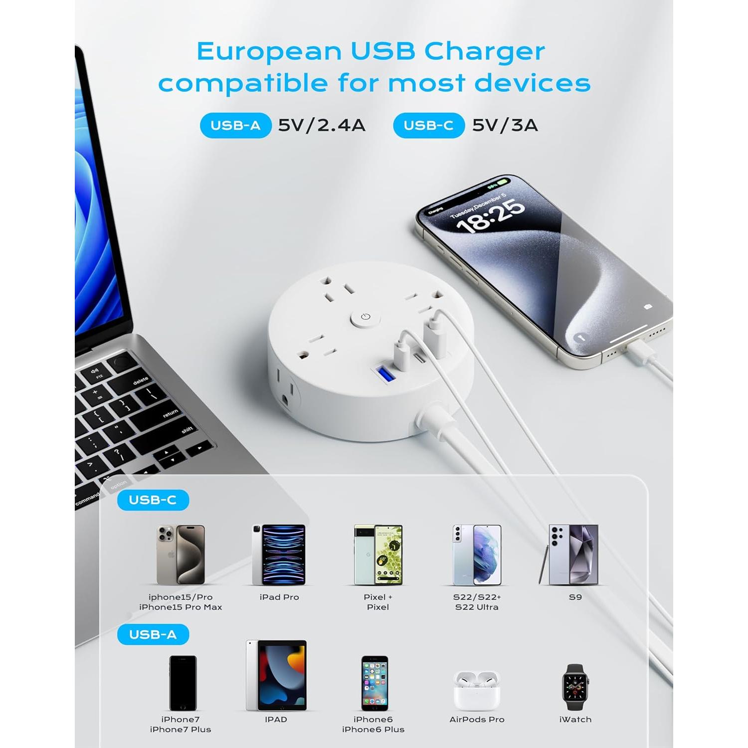 Adaptador de Enchufe de Viaje Yozisital 10 en 1 con USB 5FT