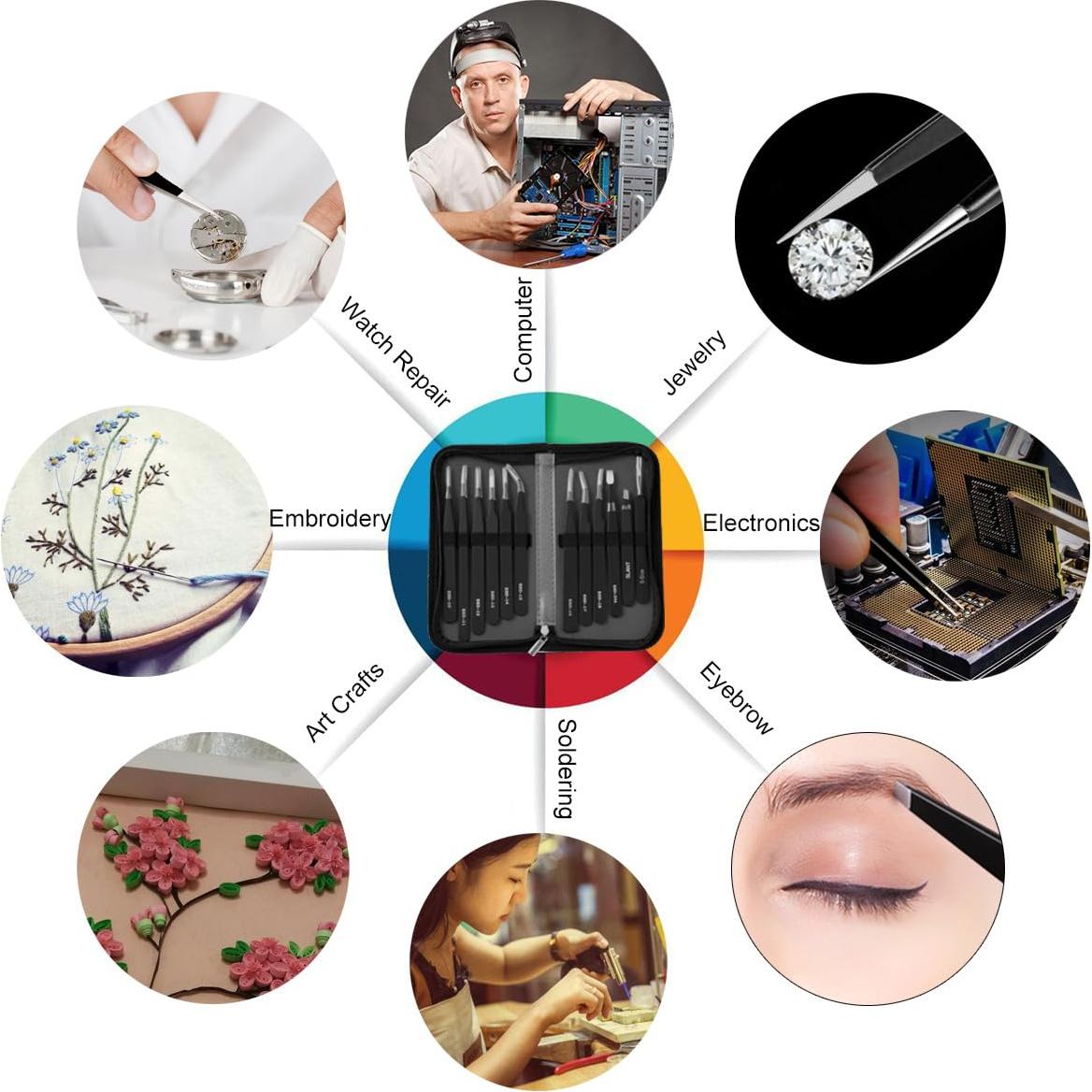 Juego de Pinzas de Precisión Antonki 12 Piezas con Estuche