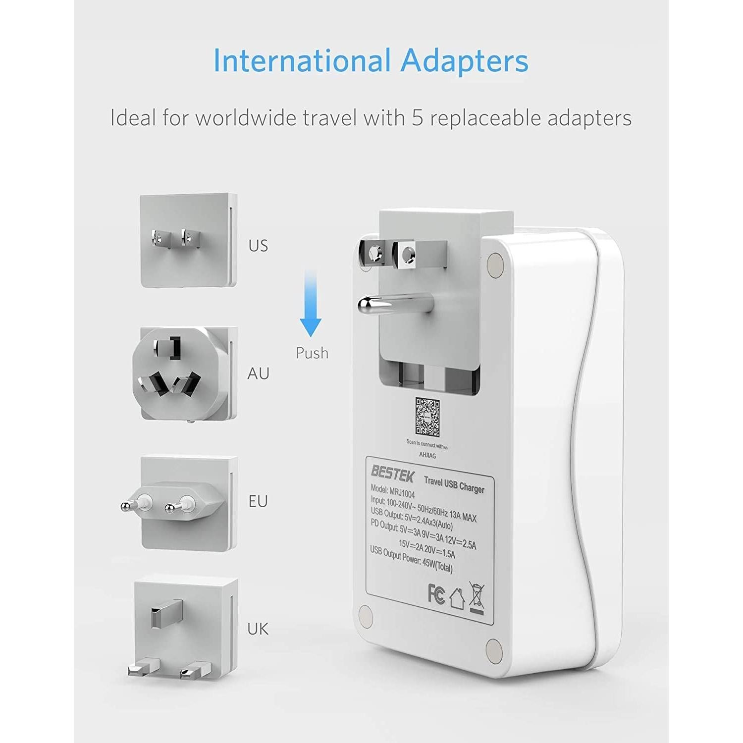 Adaptador de Viaje Internacional BESTEK 3000W con USB-C